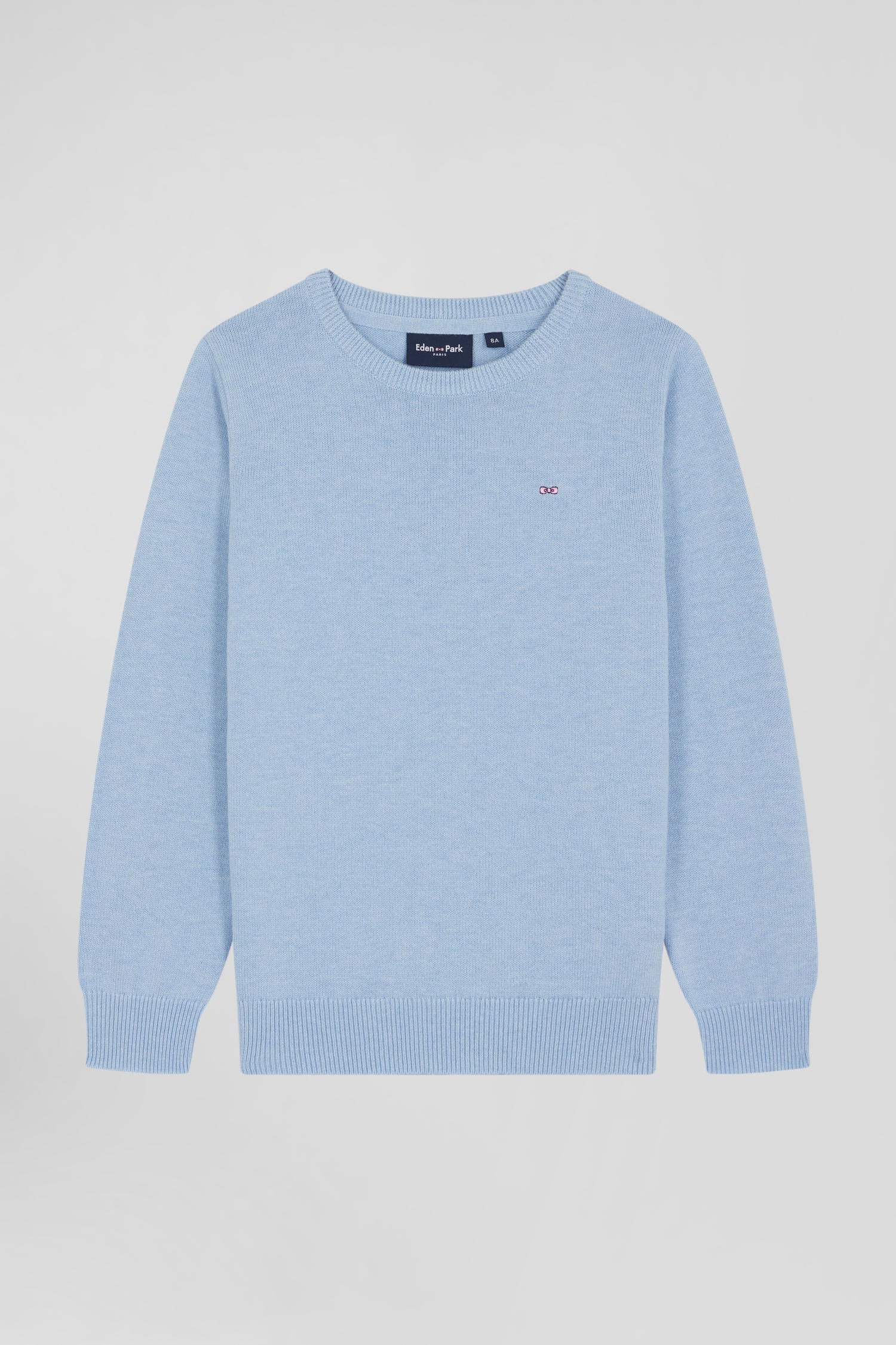 Regular sky blue wool and cotton crew neck jumper