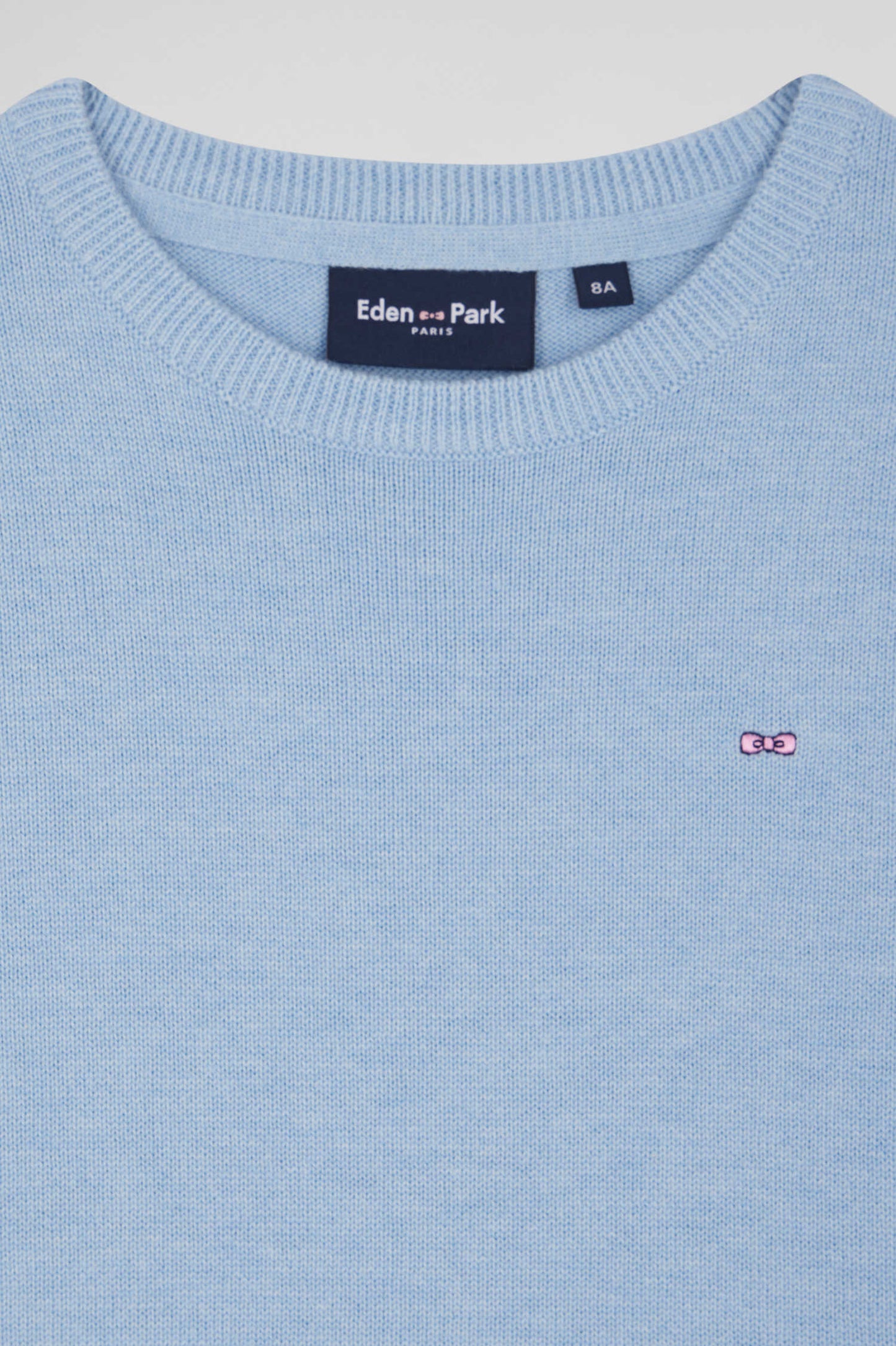 Regular sky blue wool and cotton crew neck jumper