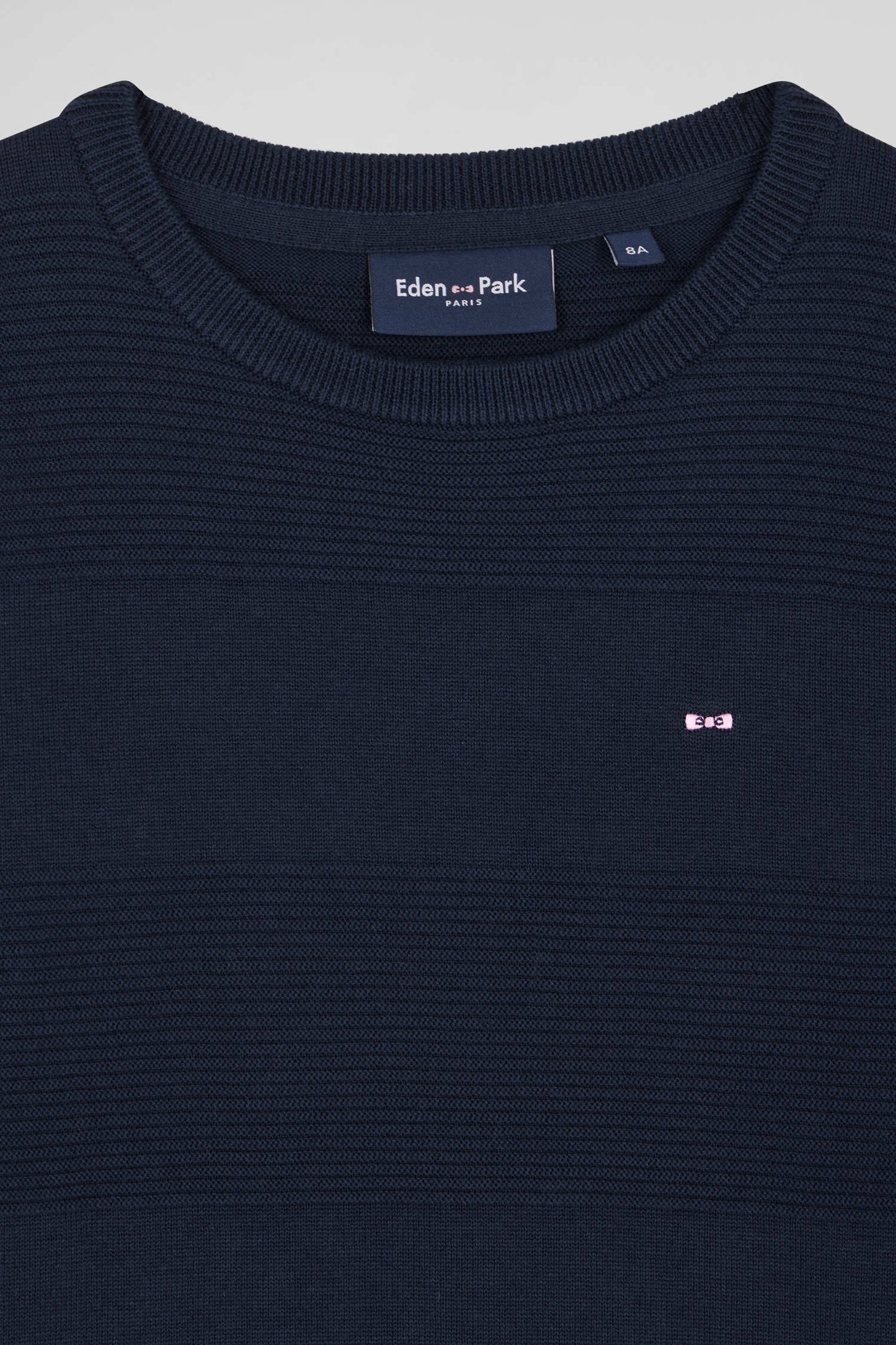 Regular navy blue striped cotton crew neck jumper