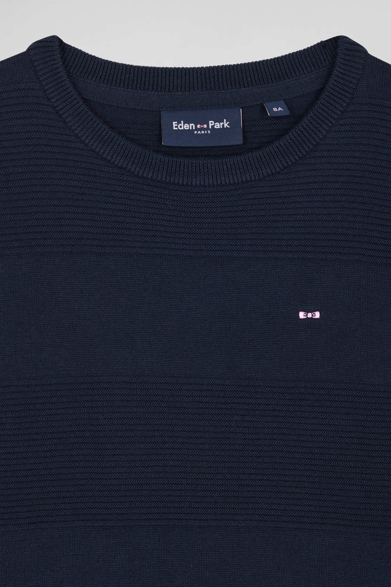 Regular navy blue striped cotton crew neck jumper