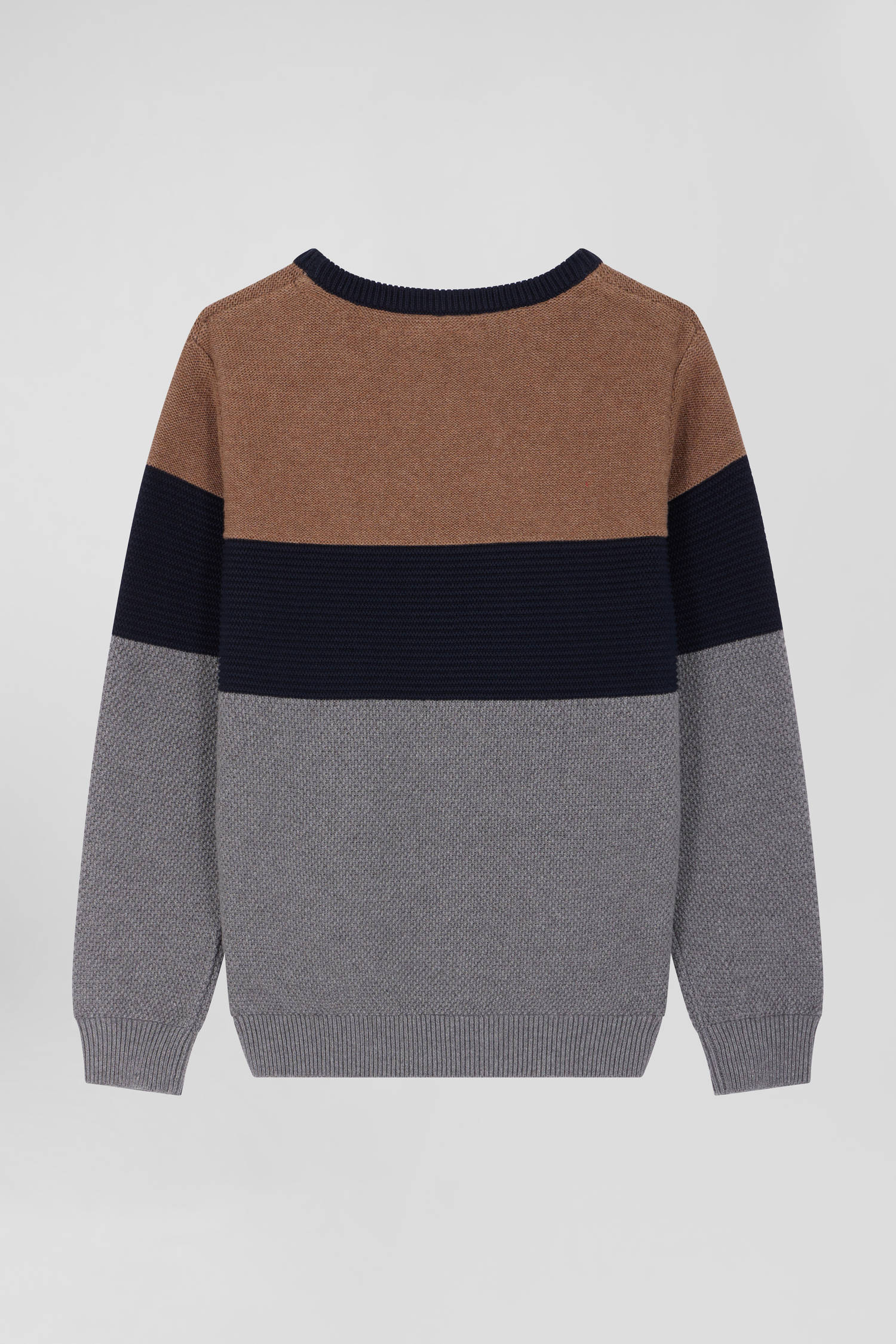 Regular camel tricolour cotton crew neck jumper