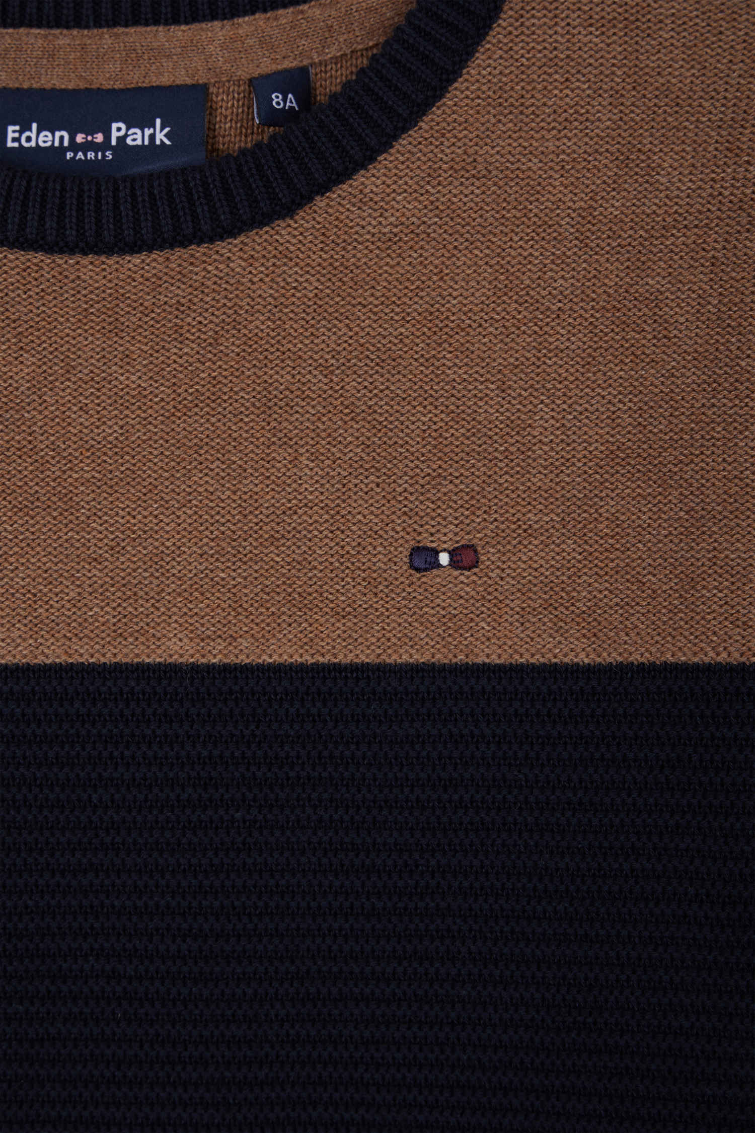 Regular camel tricolour cotton crew neck jumper