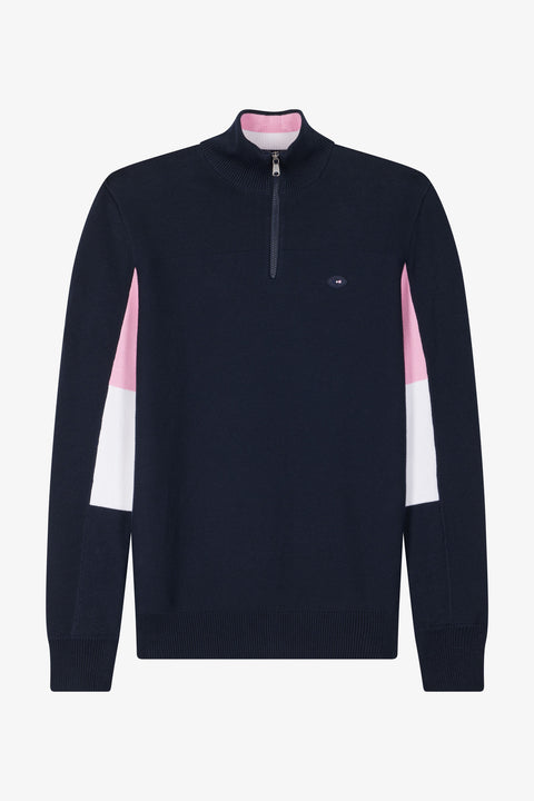 Regular navy blue XV de France cotton semi-zipped jumper - Image 2