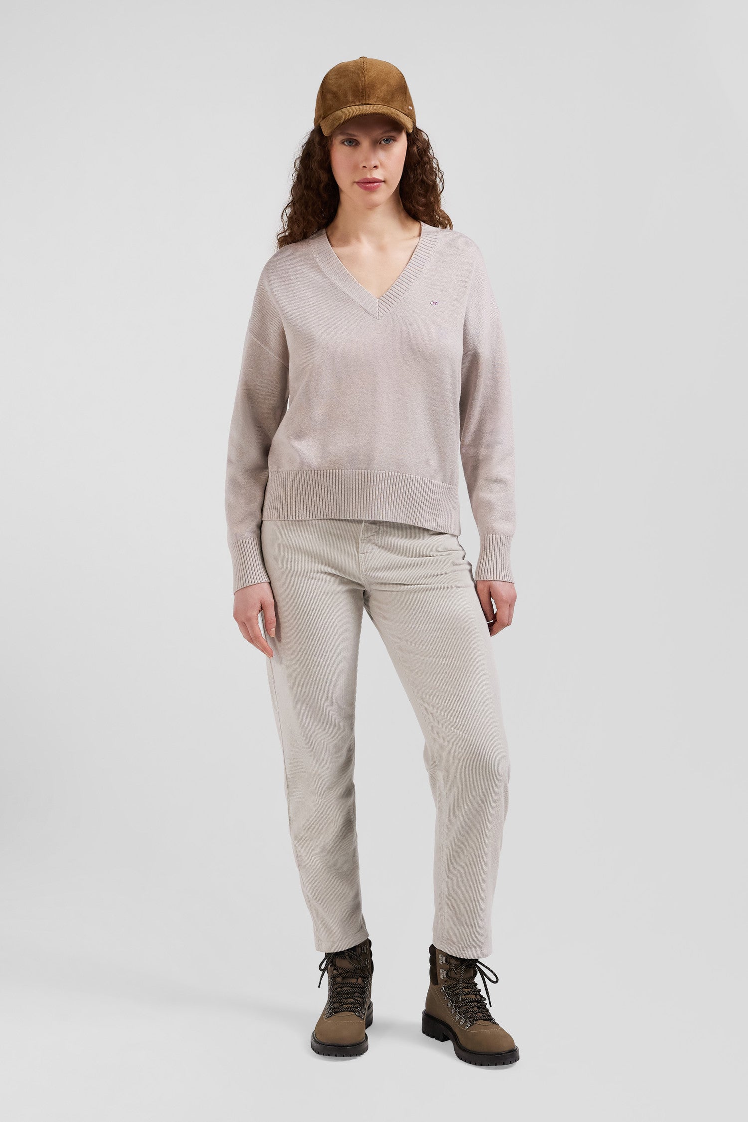 Relax beige wool and cotton V-neck jumper