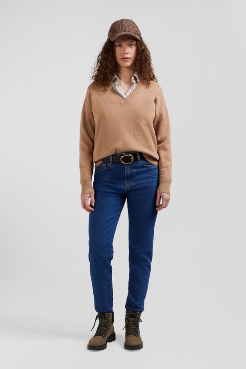 Relax camel wool and cotton V-neck jumper - Image 1