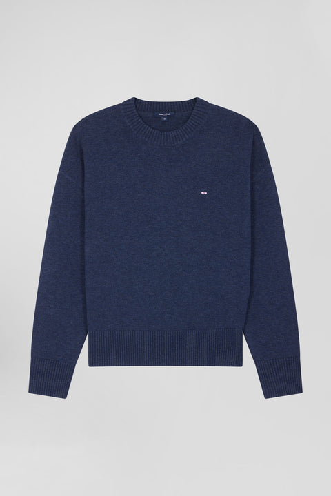 Relaxed navy wool and cotton crew neck jumper - Image 2