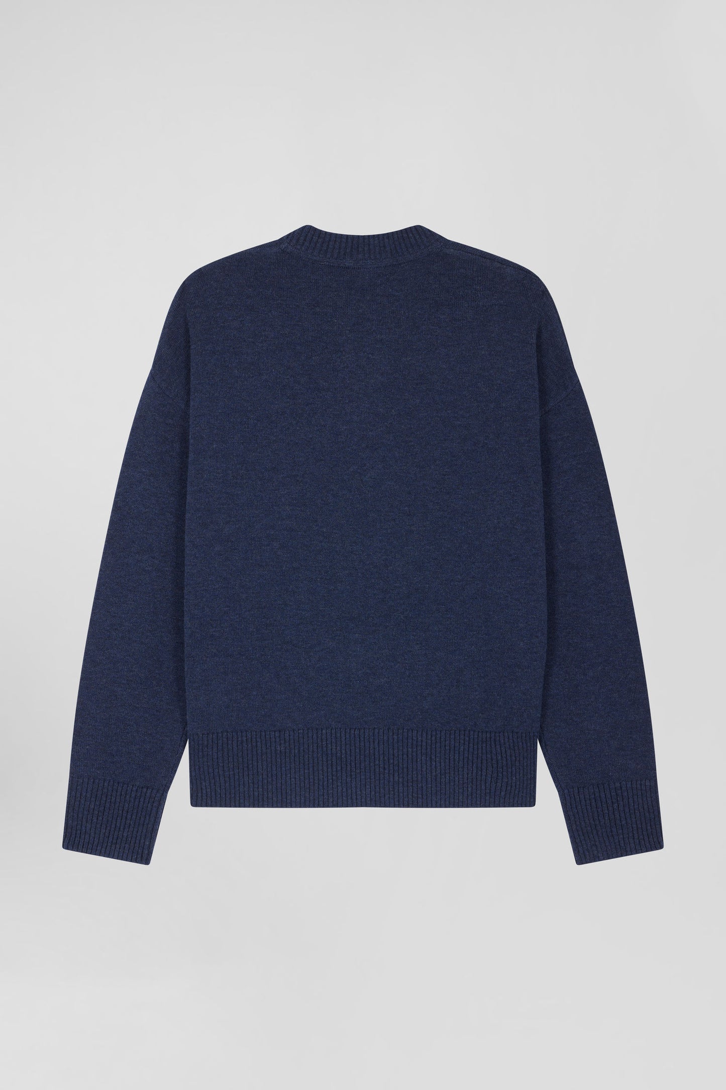 Pull col rond en laine et coton bleu marine coupe Relaxed