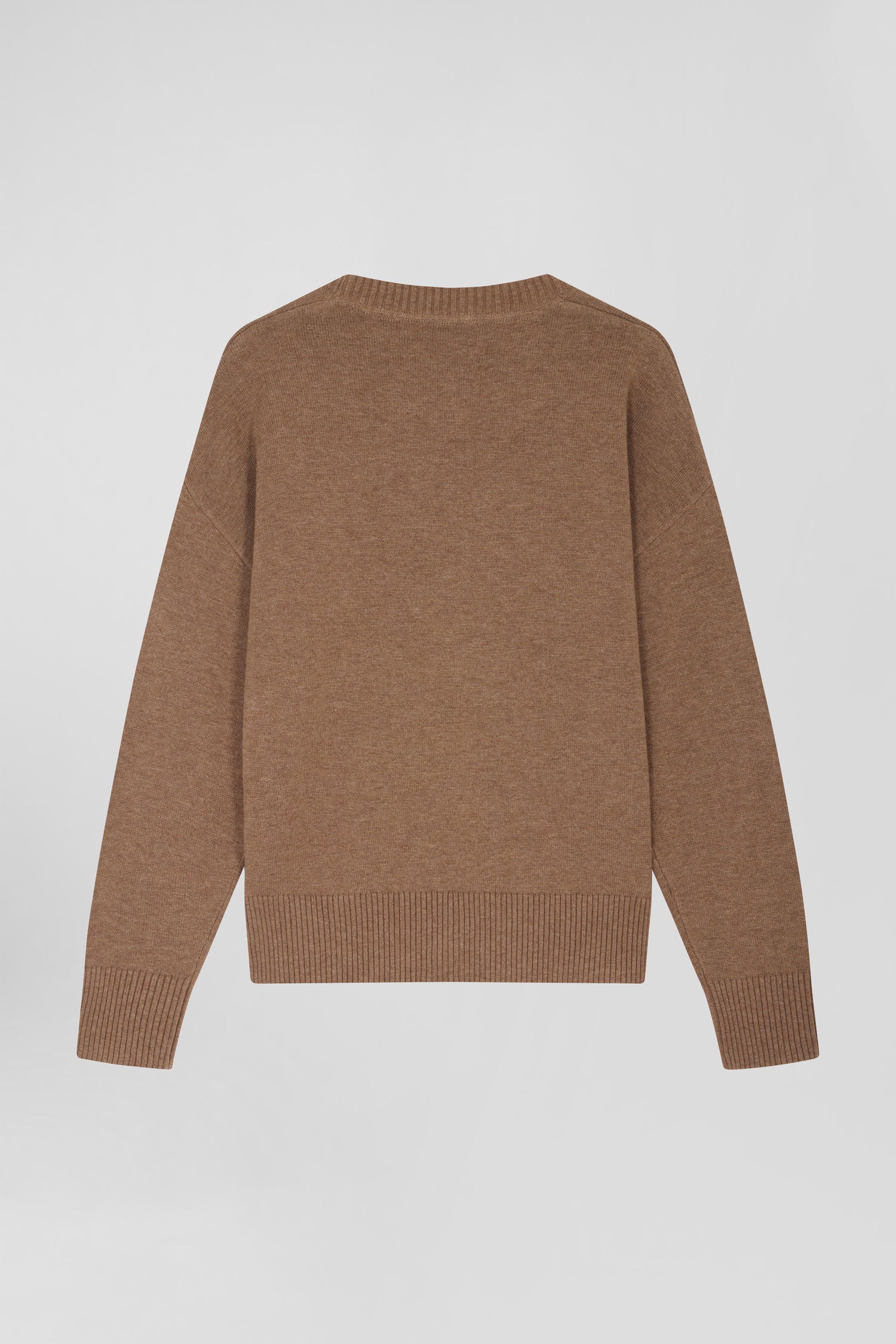 Pull col rond en laine et coton marron coupe Relaxed