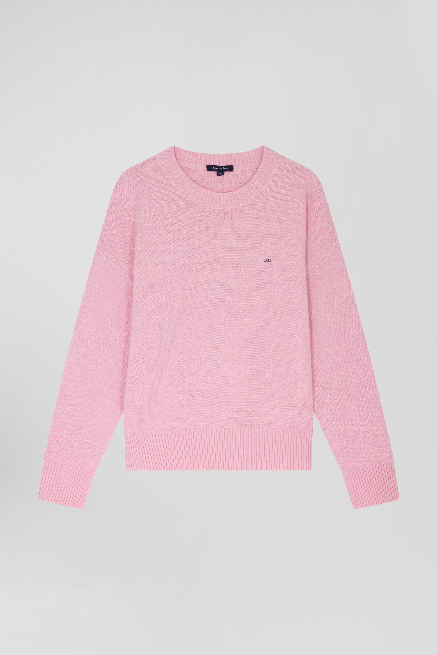 Pull col rond en laine et coton rose coupe Relaxed