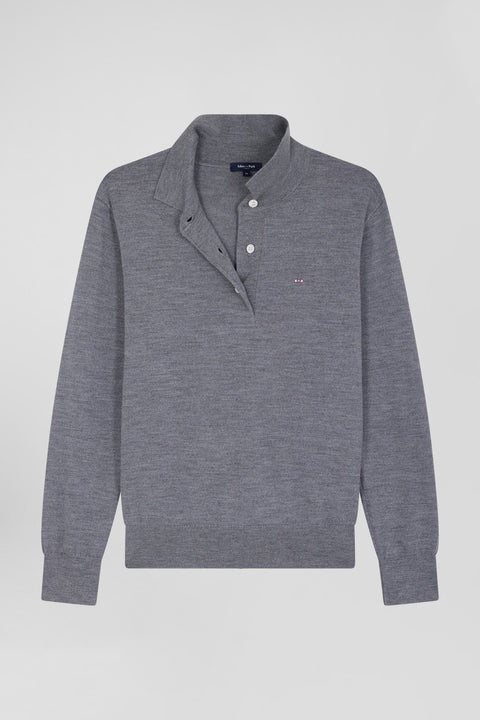 Regular mottled grey women's wool jumper with rugby shirt collar - Image 2