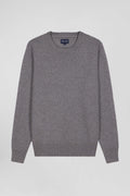 Regular grey wool and cotton crew neck jumper with micro bow tie effect