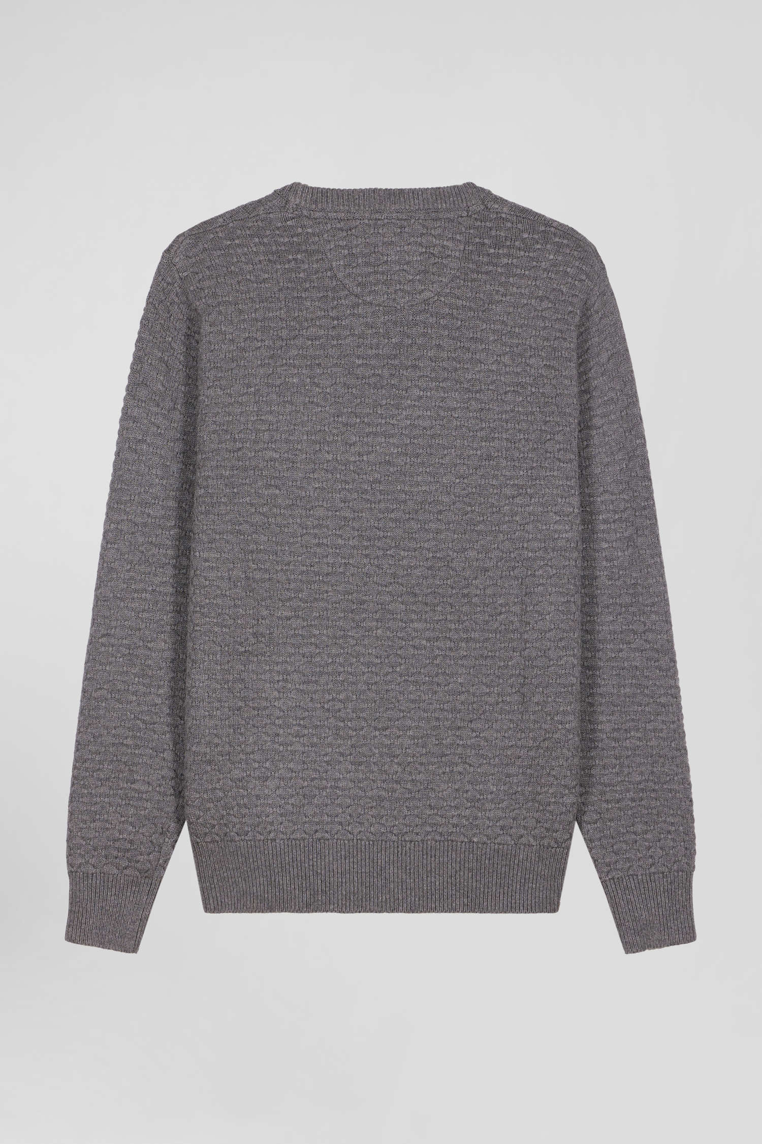 Regular grey wool and cotton crew neck jumper with micro bow tie effect