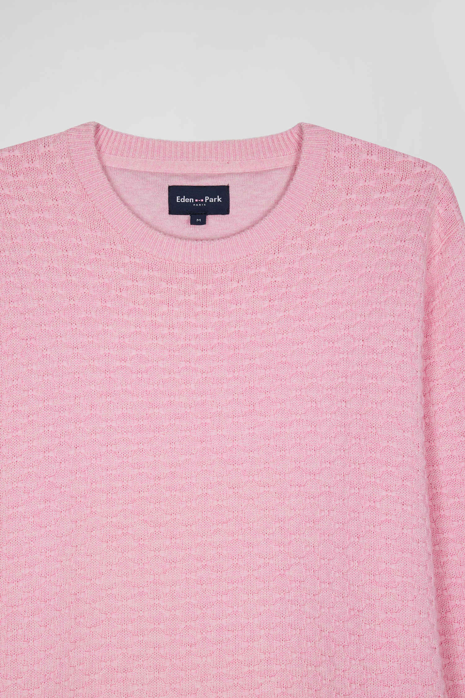 Regular pink wool and cotton crew neck jumper with micro bow tie effect