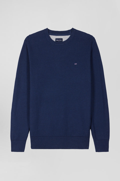 Regular dark blue cotton crew neck jumper - Image 2