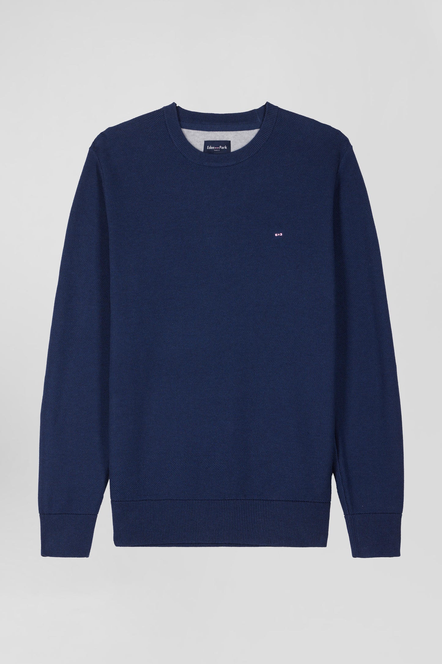 Regular dark blue cotton crew neck jumper