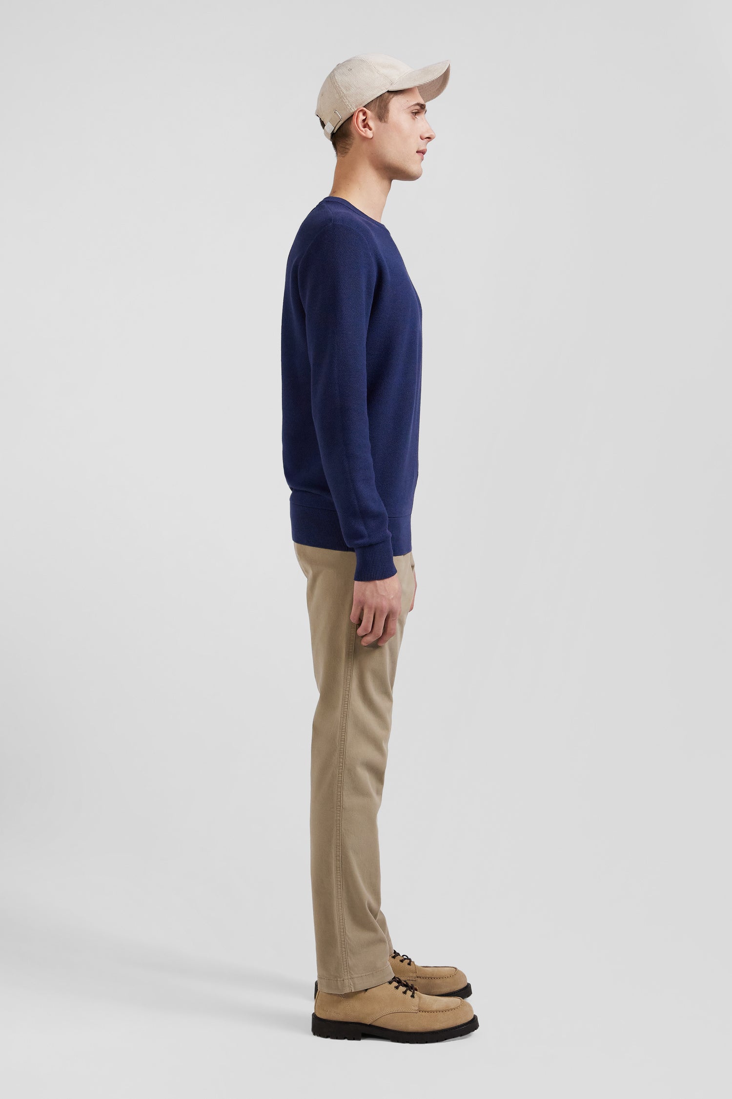 Regular dark blue cotton crew neck jumper