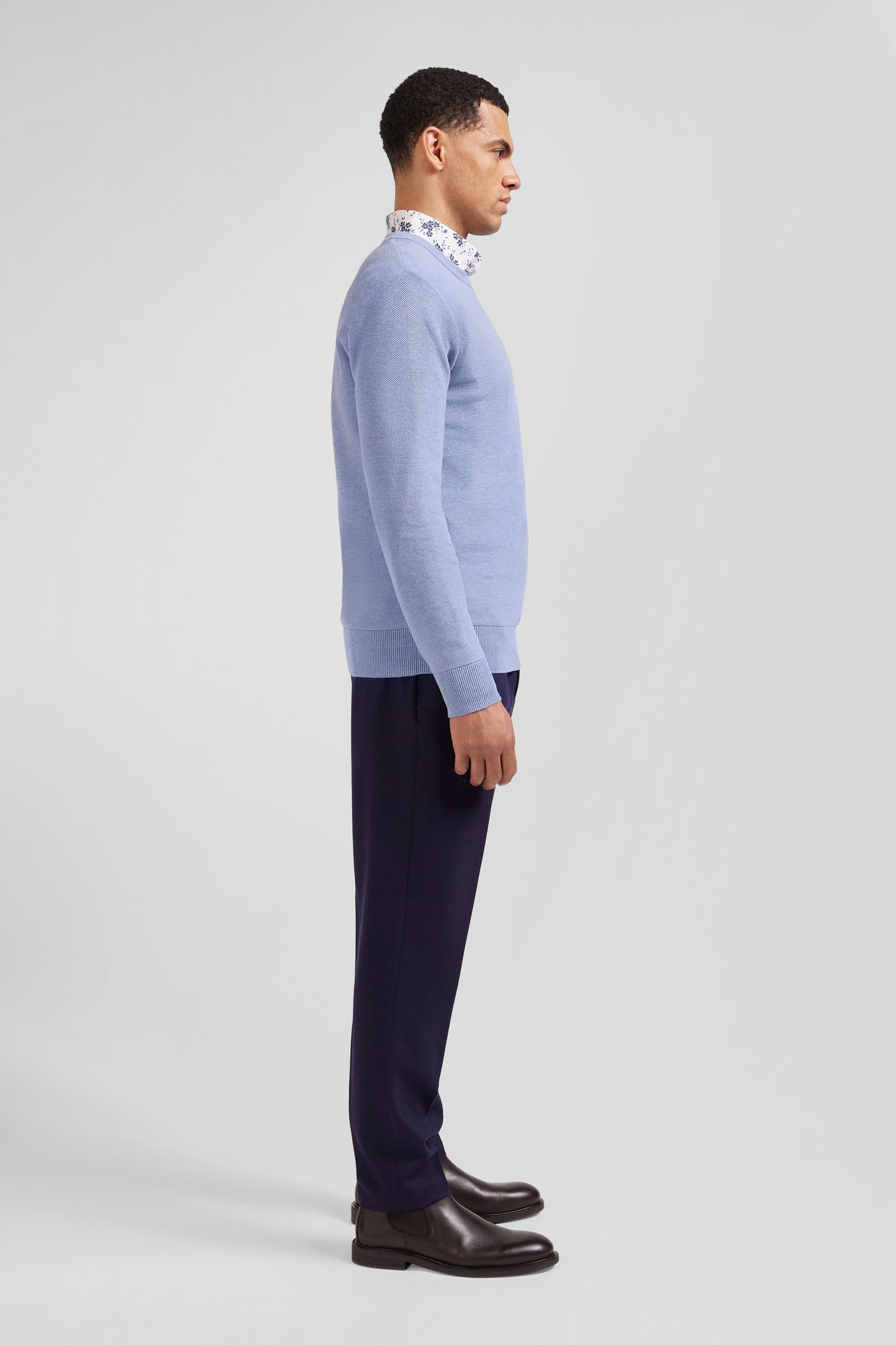 Regular sky blue cotton crew neck jumper