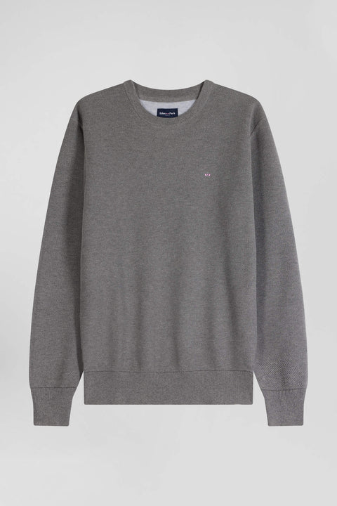 Regular grey cotton crew neck jumper - Image 2