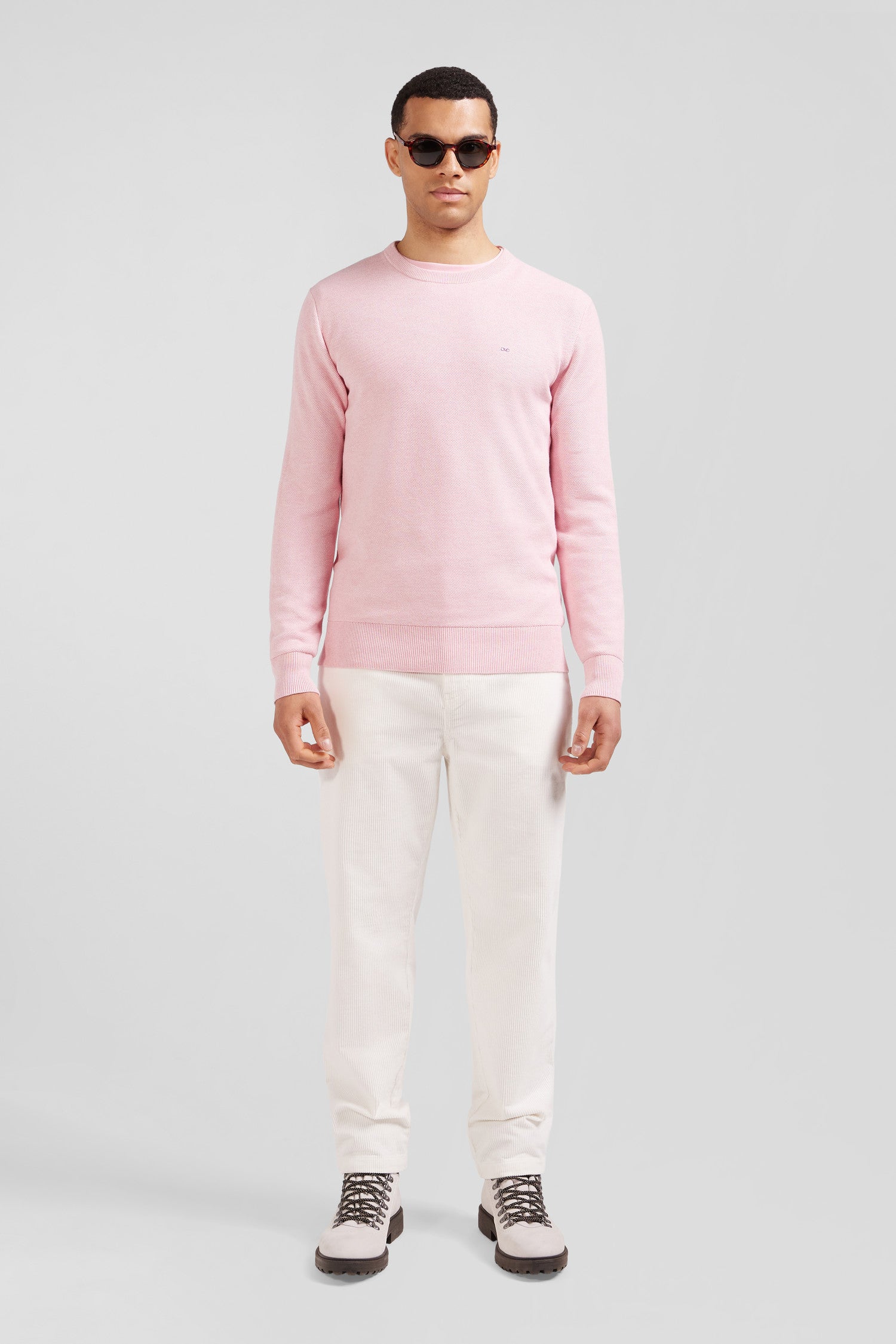 Regular pink cotton crew neck jumper