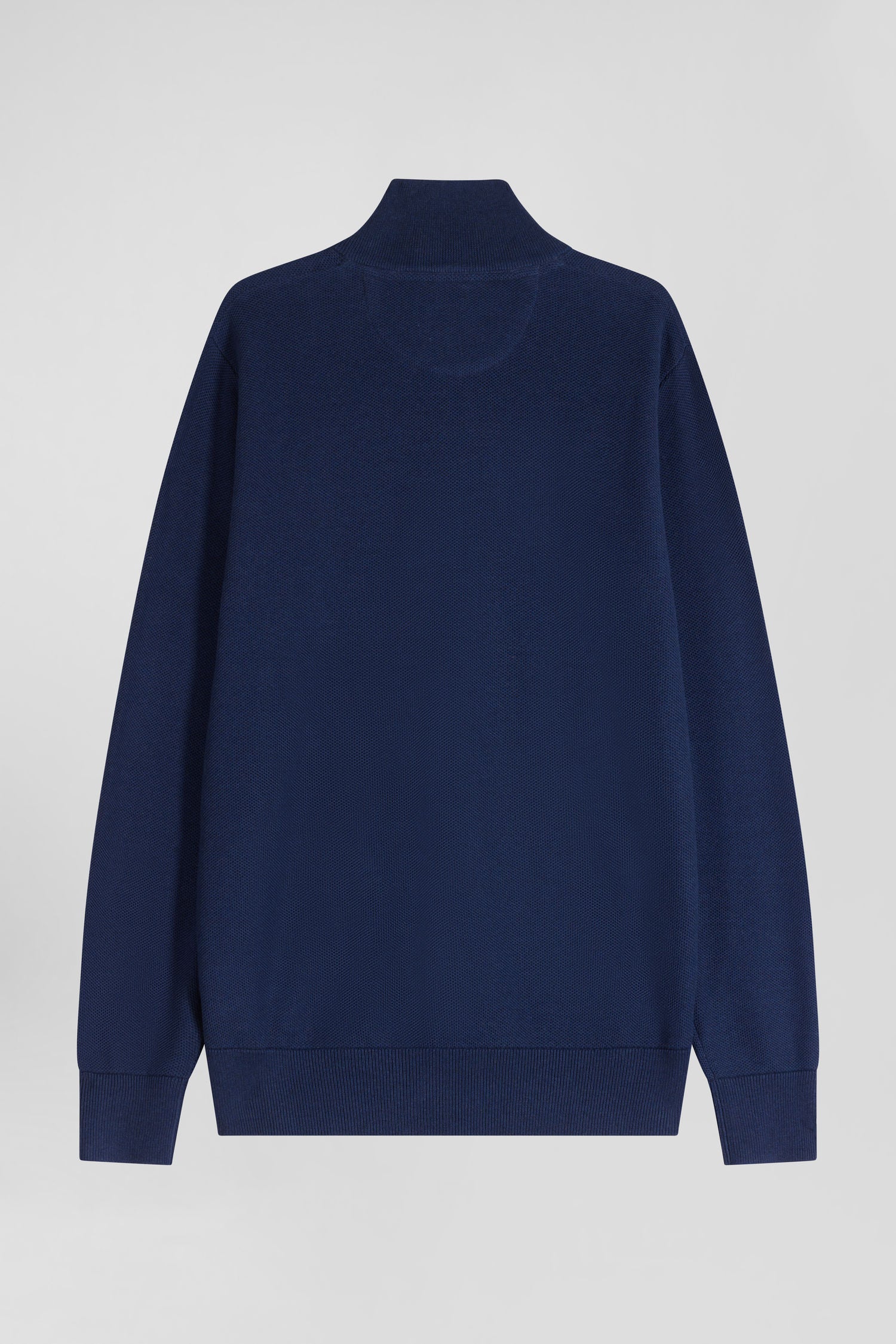 Regular dark blue cotton semi-zipped jumper