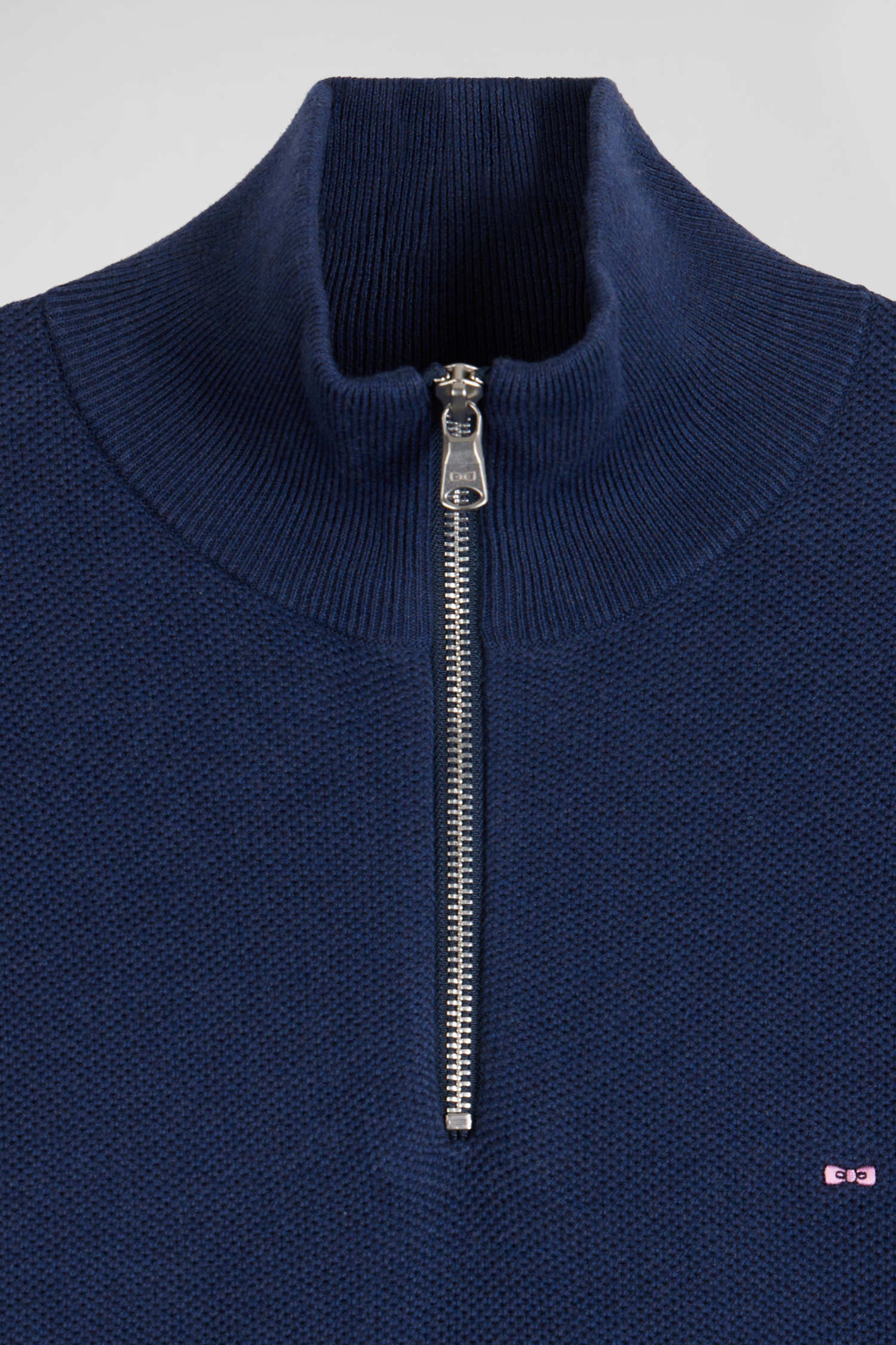 Regular dark blue cotton semi-zipped jumper