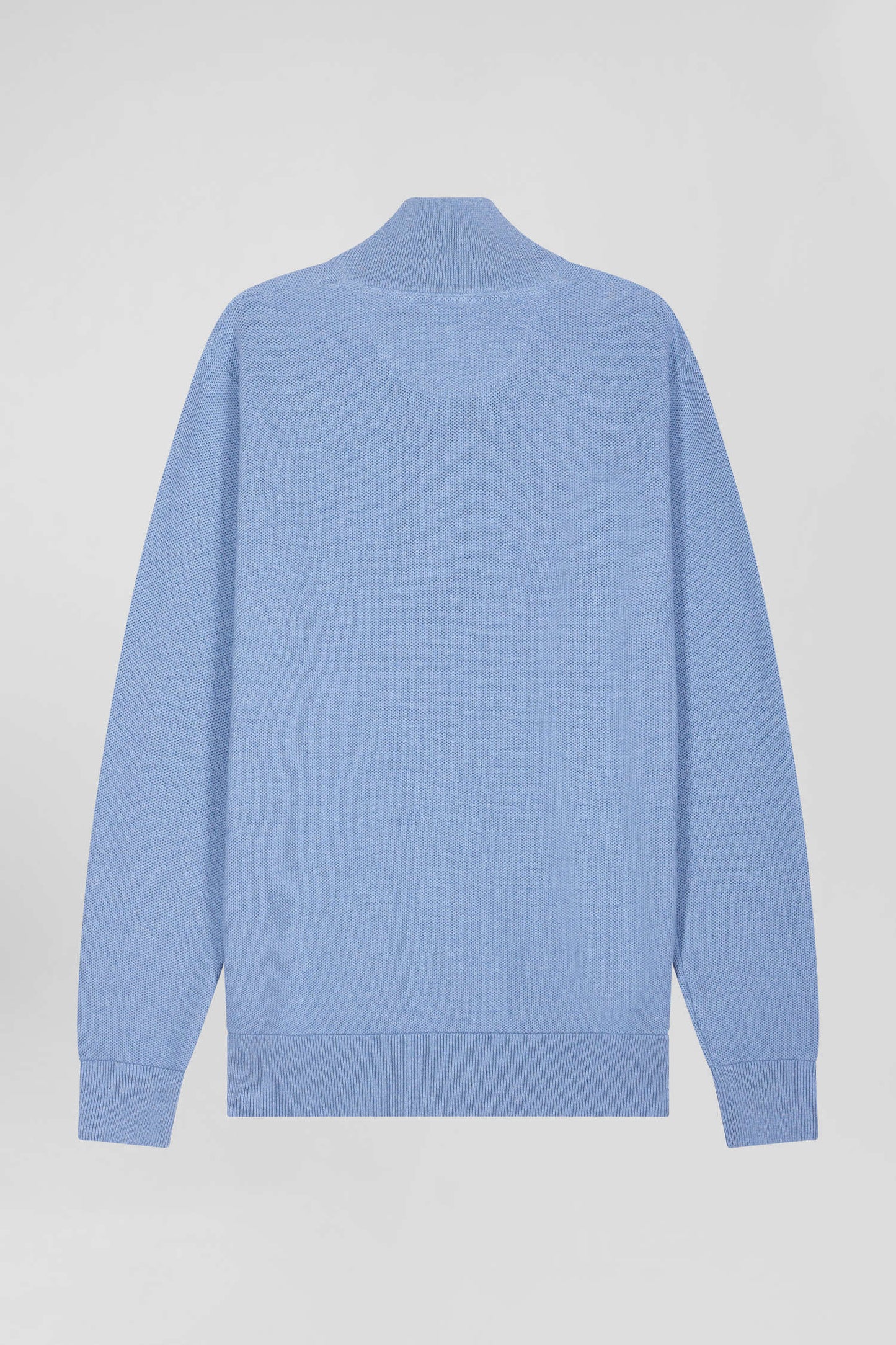 Regular sky blue cotton semi-zipped jumper