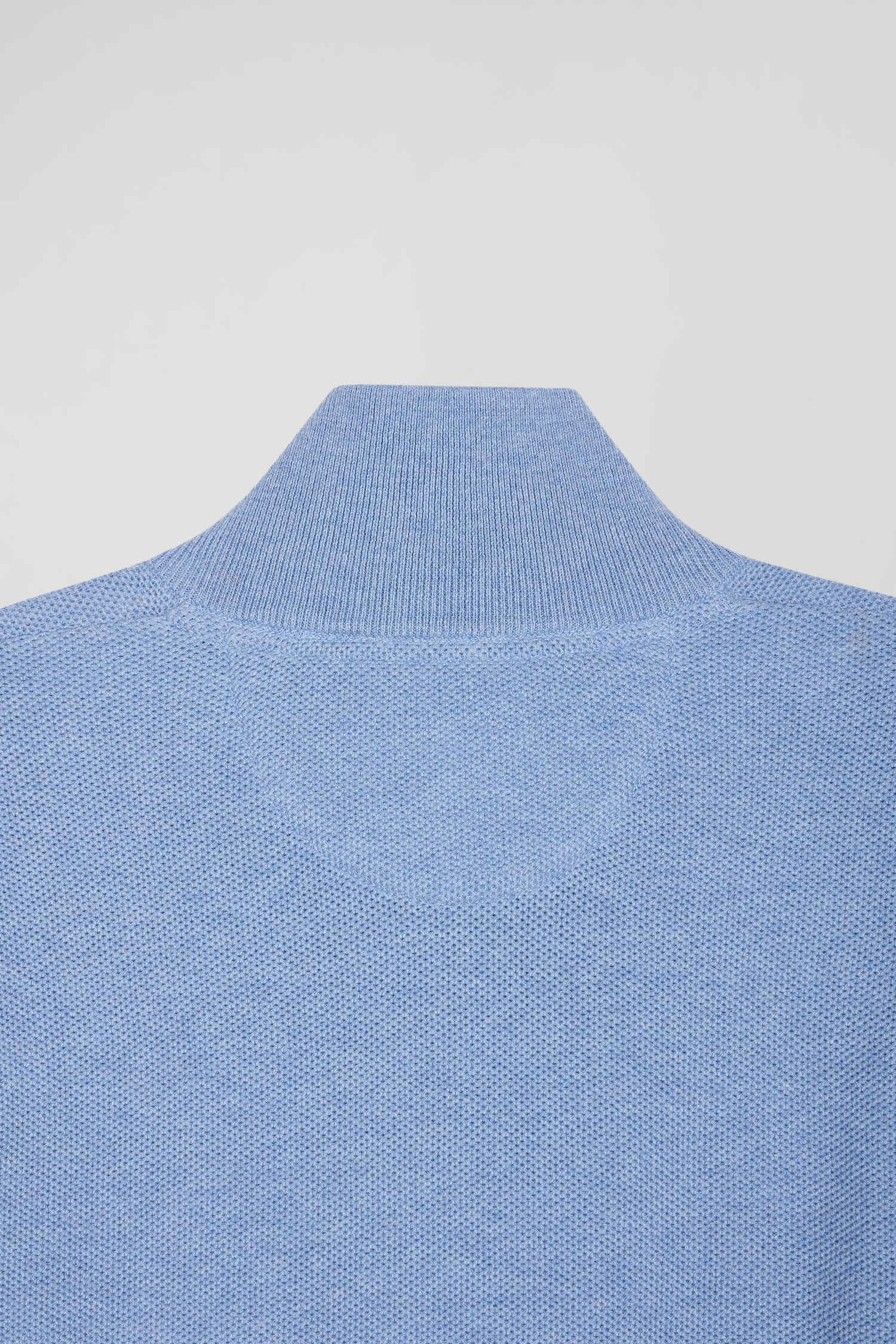 Regular sky blue cotton semi-zipped jumper