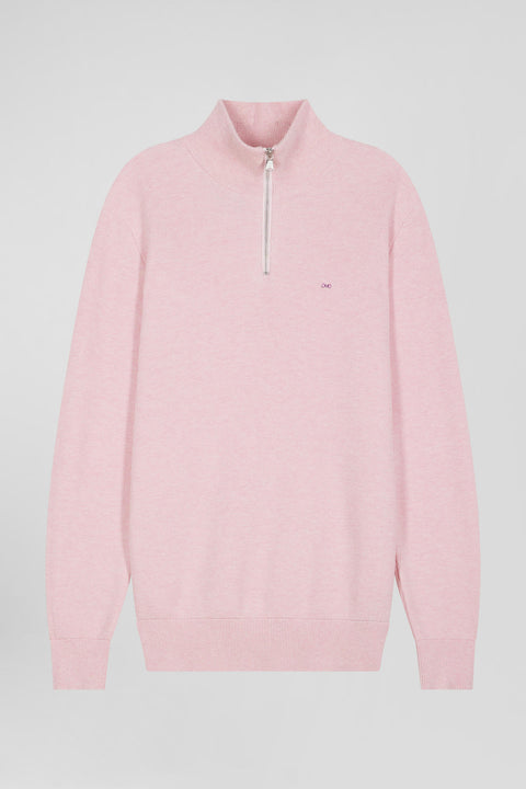 Regular pink cotton semi-zipped jumper - Image 2