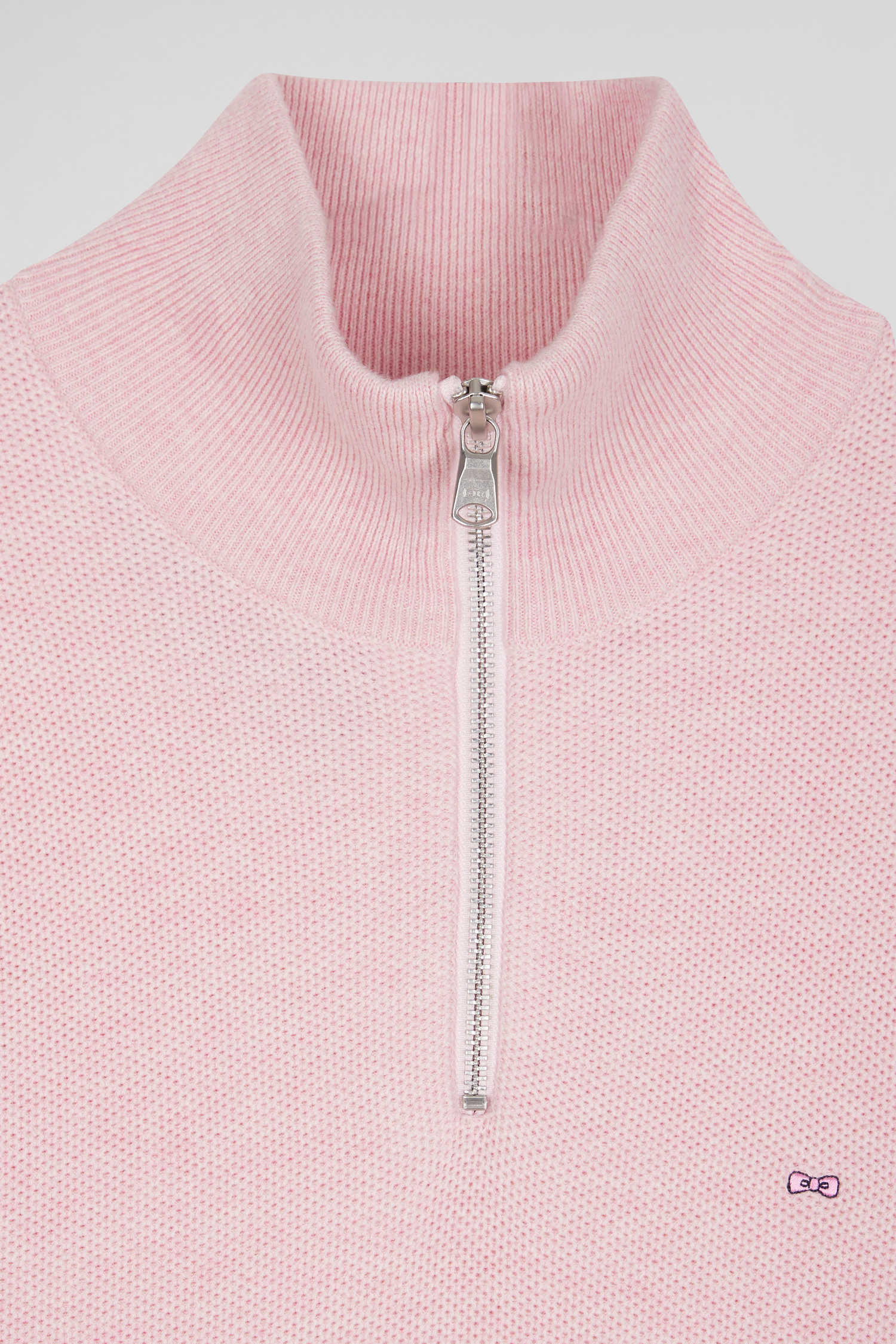 Regular pink cotton semi-zipped jumper