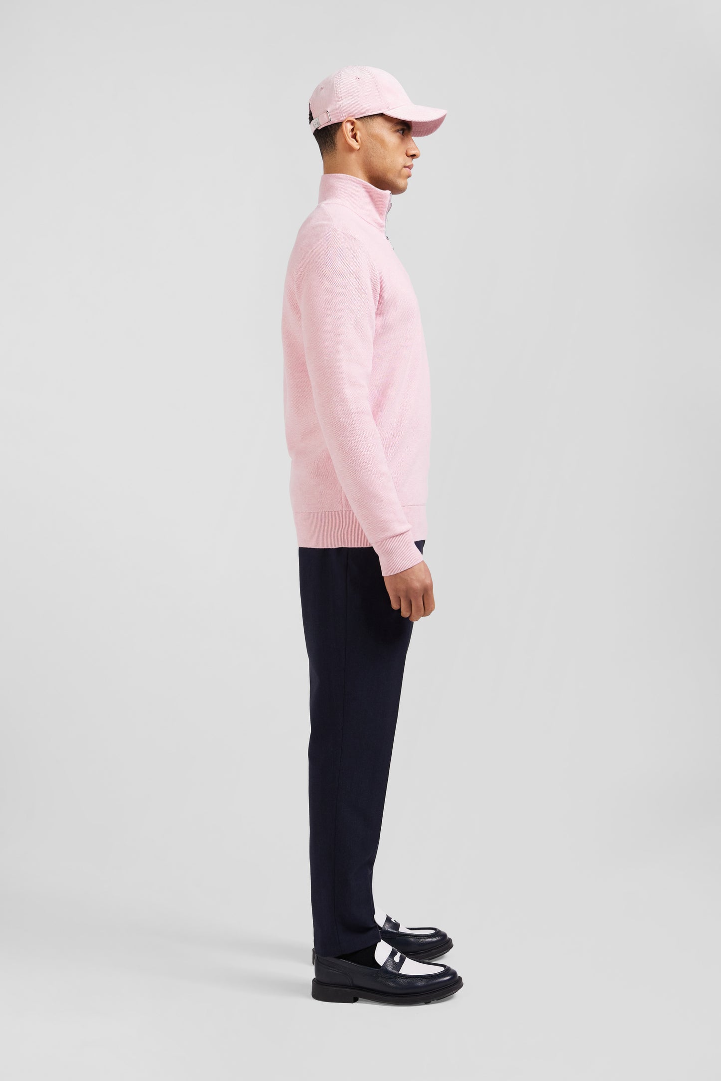 Regular pink cotton semi-zipped jumper