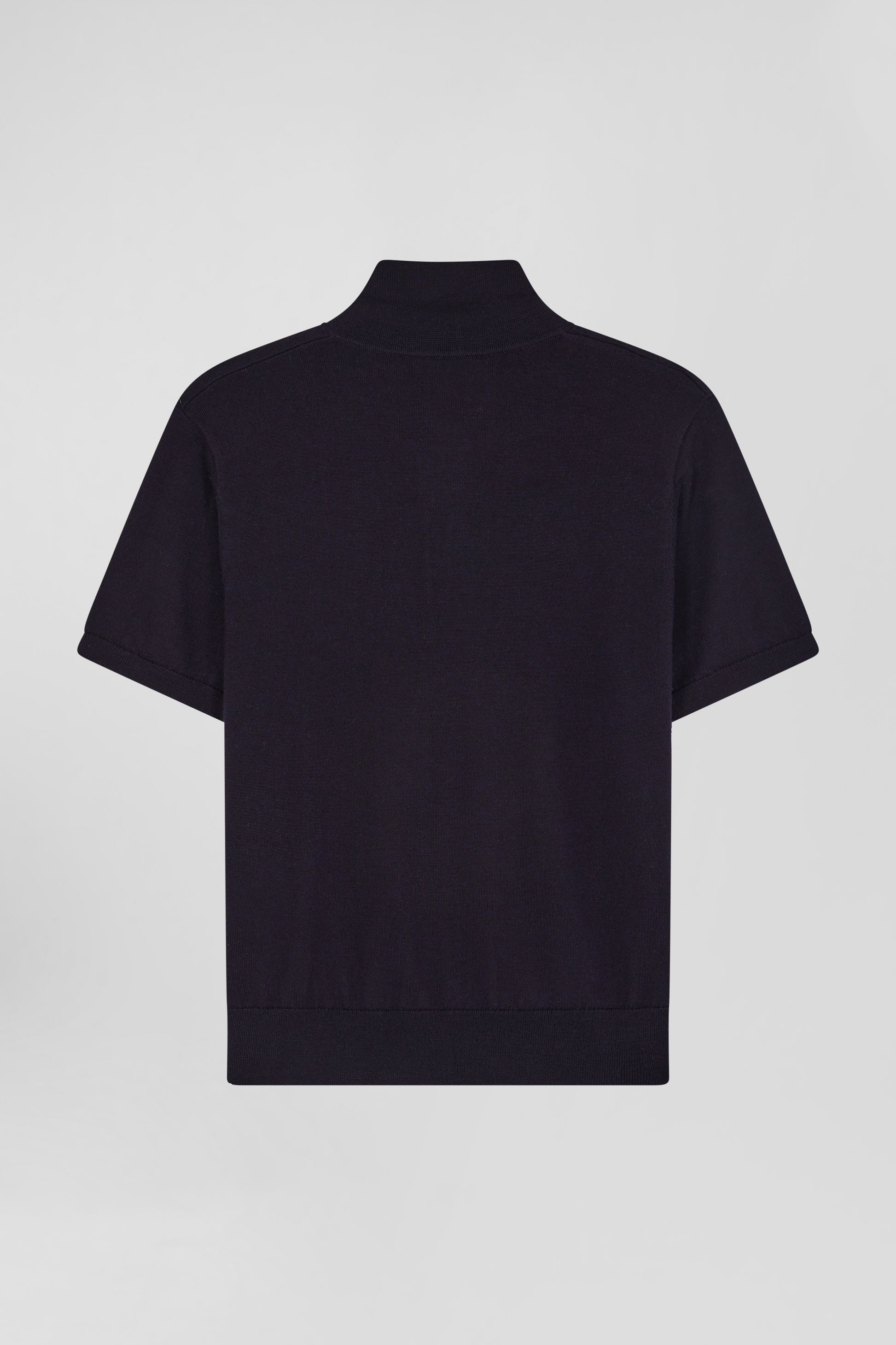 Regular navy blue short-sleeved wool polo neck jumper