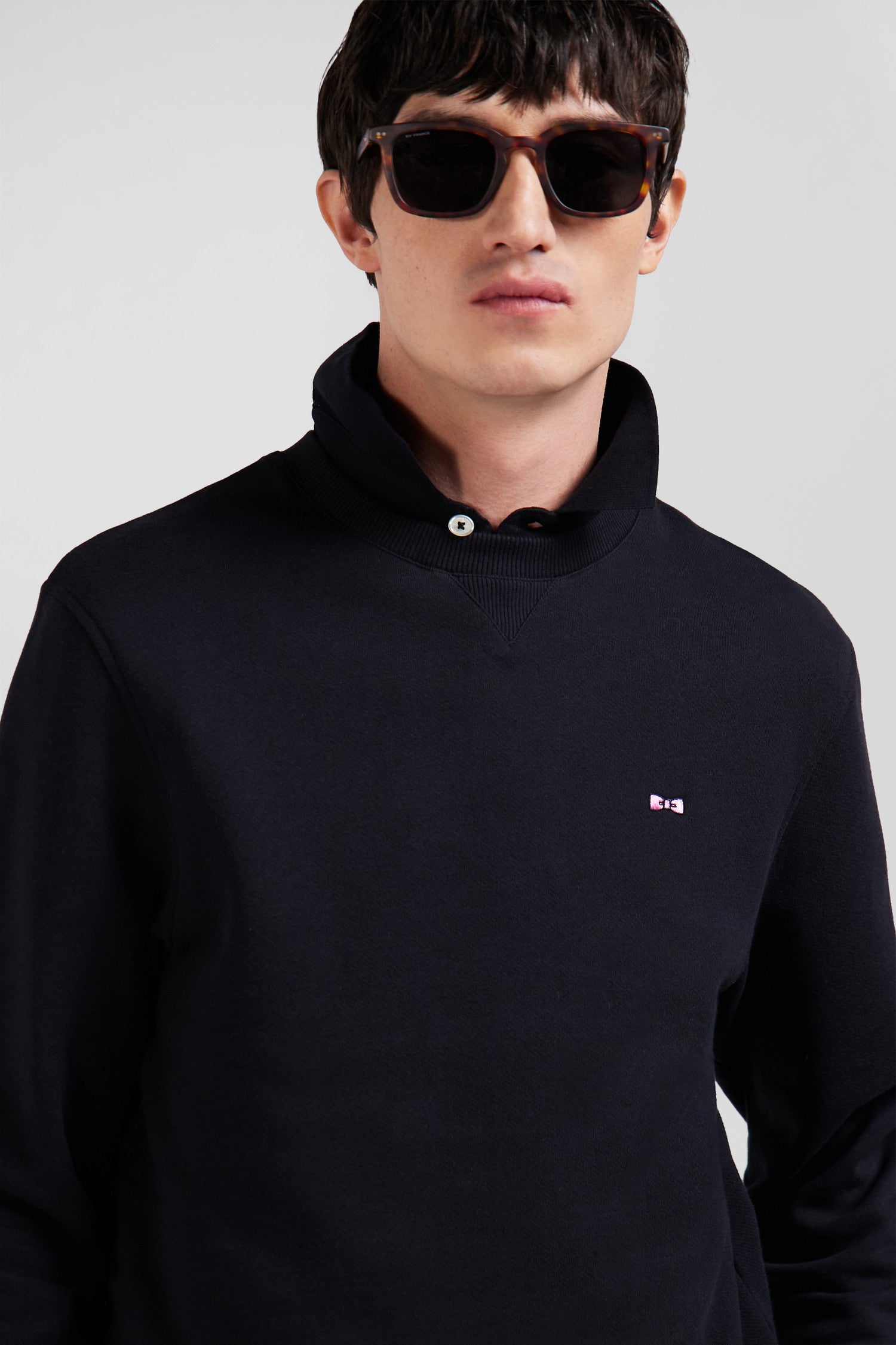 Regular black brushed cotton fleece sweatshirt