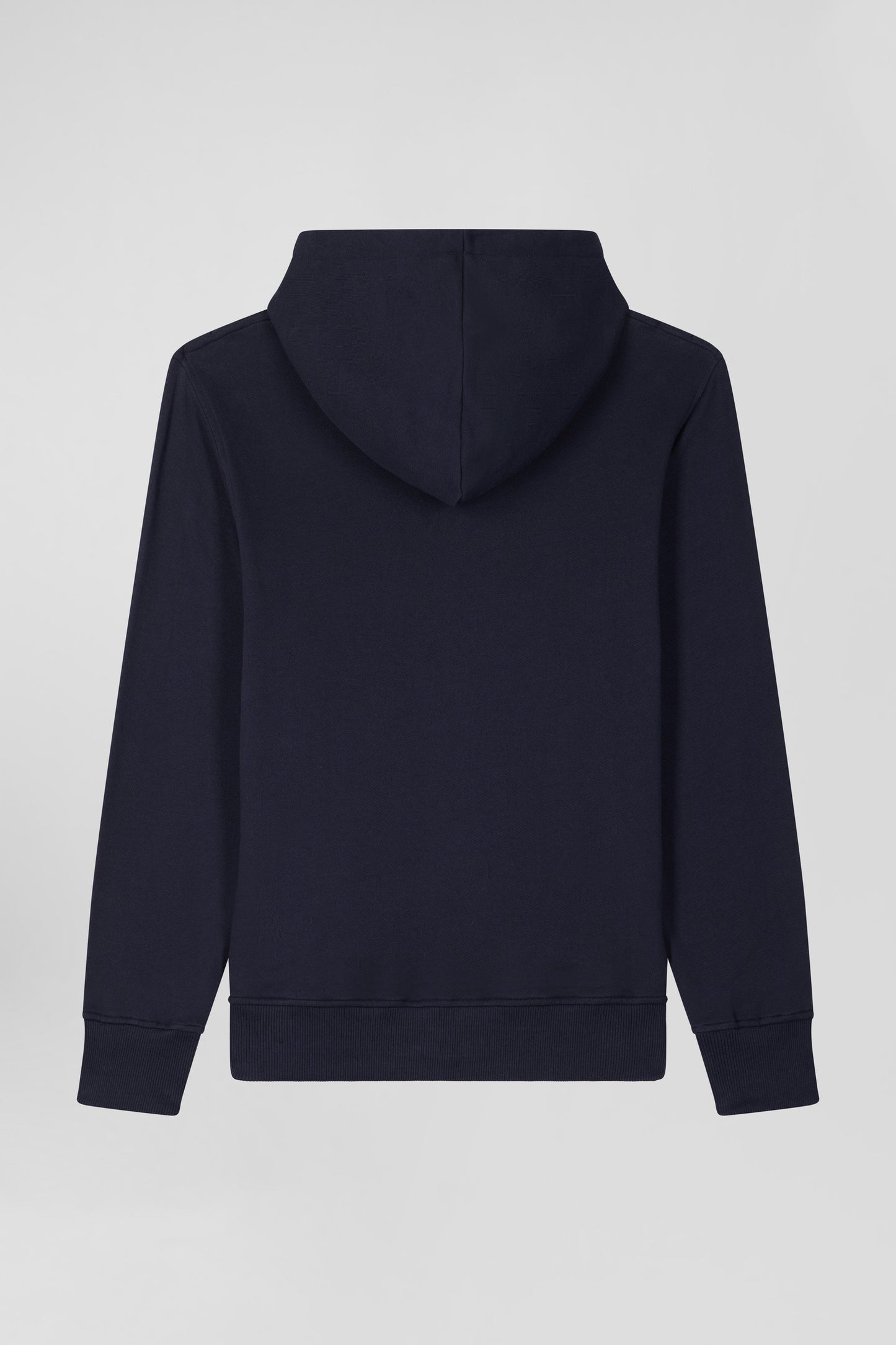 Regular navy blue zipped brushed cotton fleece hoodie