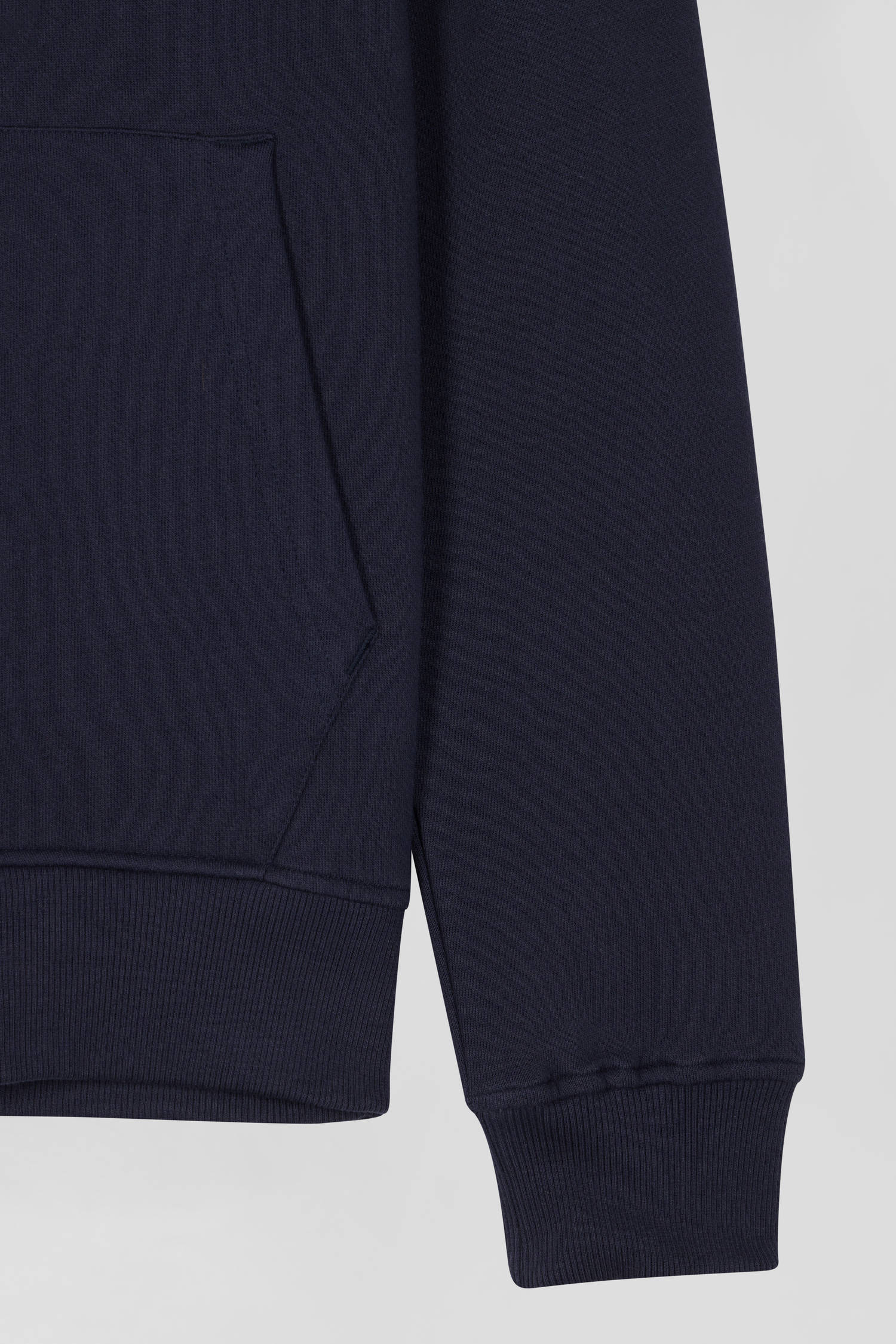 Regular navy blue zipped brushed cotton fleece hoodie