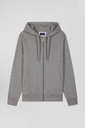 Regular grey zipped brushed cotton fleece hoodie