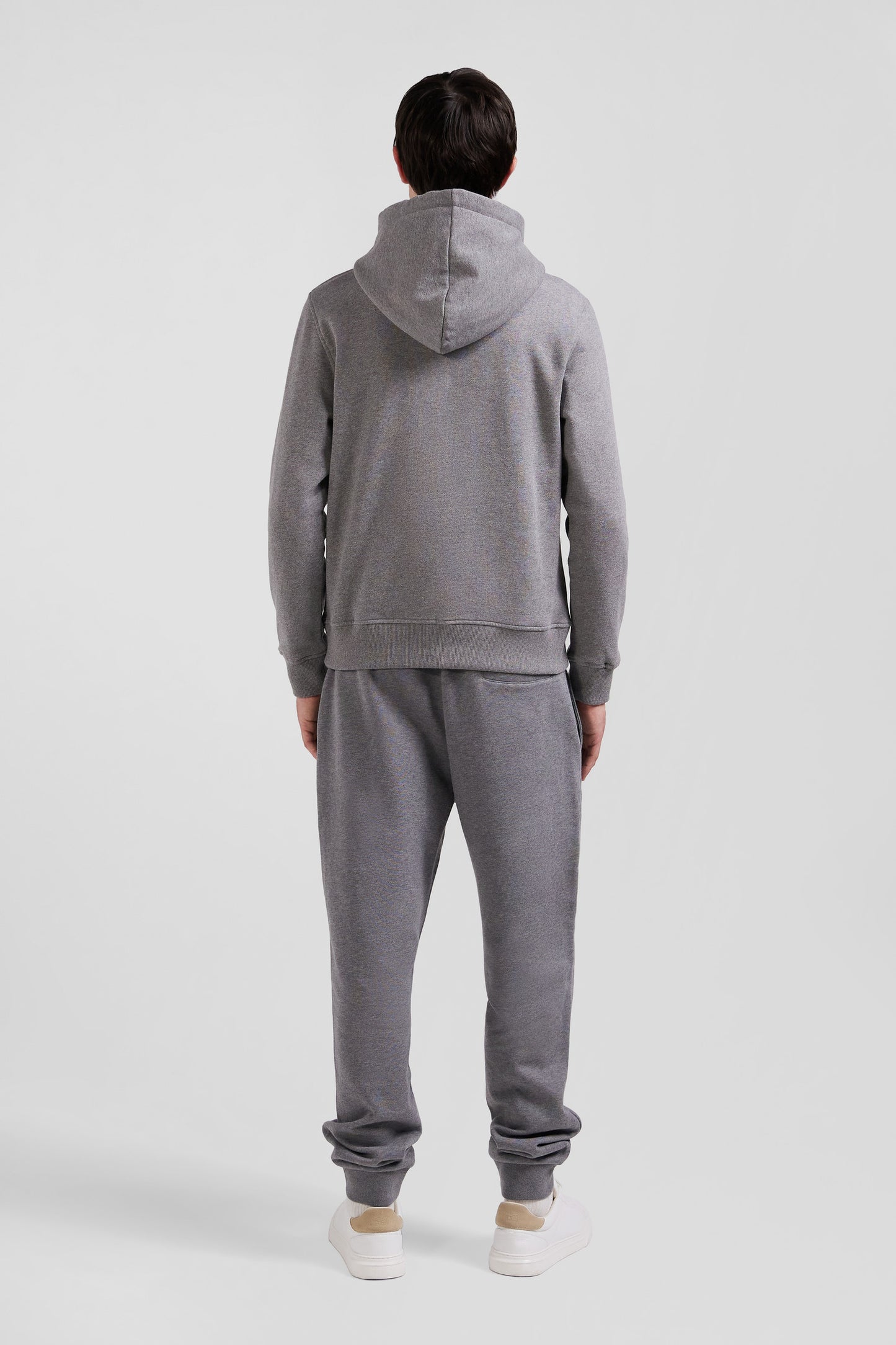 Regular grey zipped brushed cotton fleece hoodie