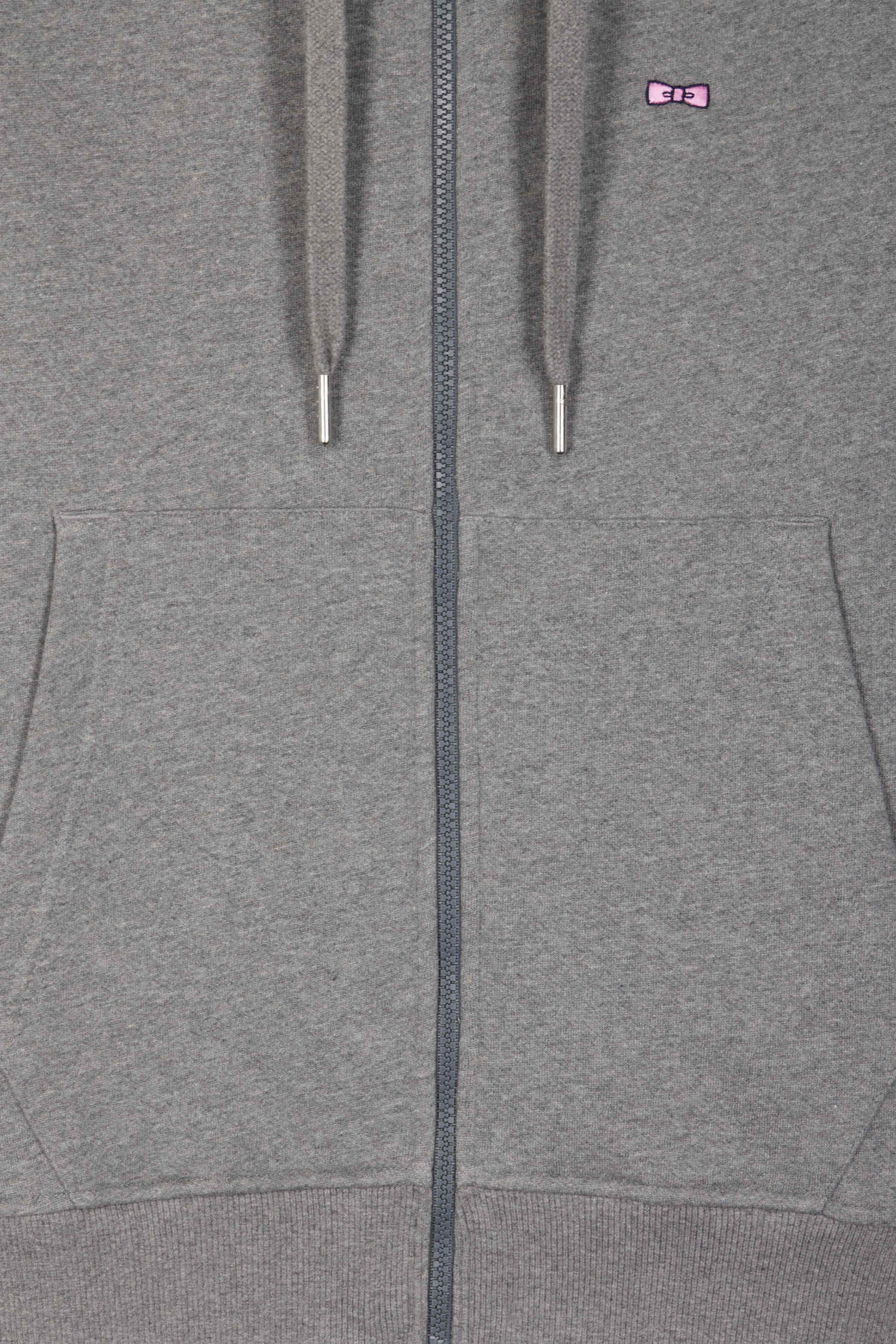 Regular grey zipped brushed cotton fleece hoodie