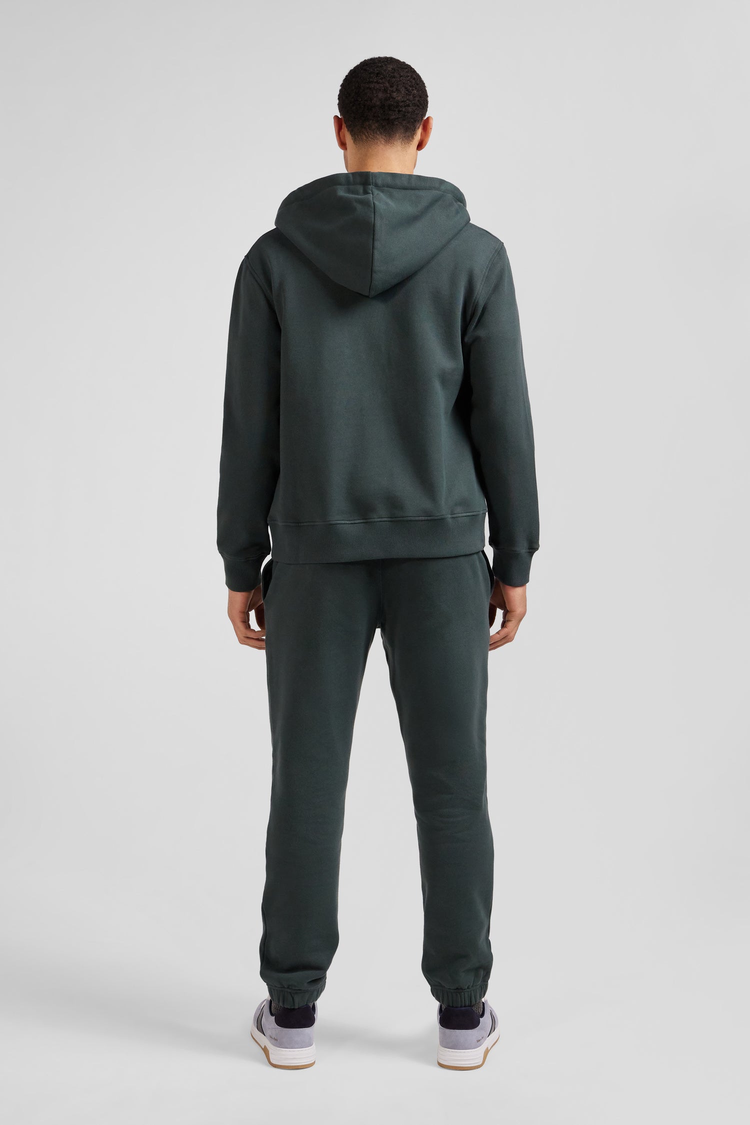 Regular green zipped brushed cotton fleece hoodie