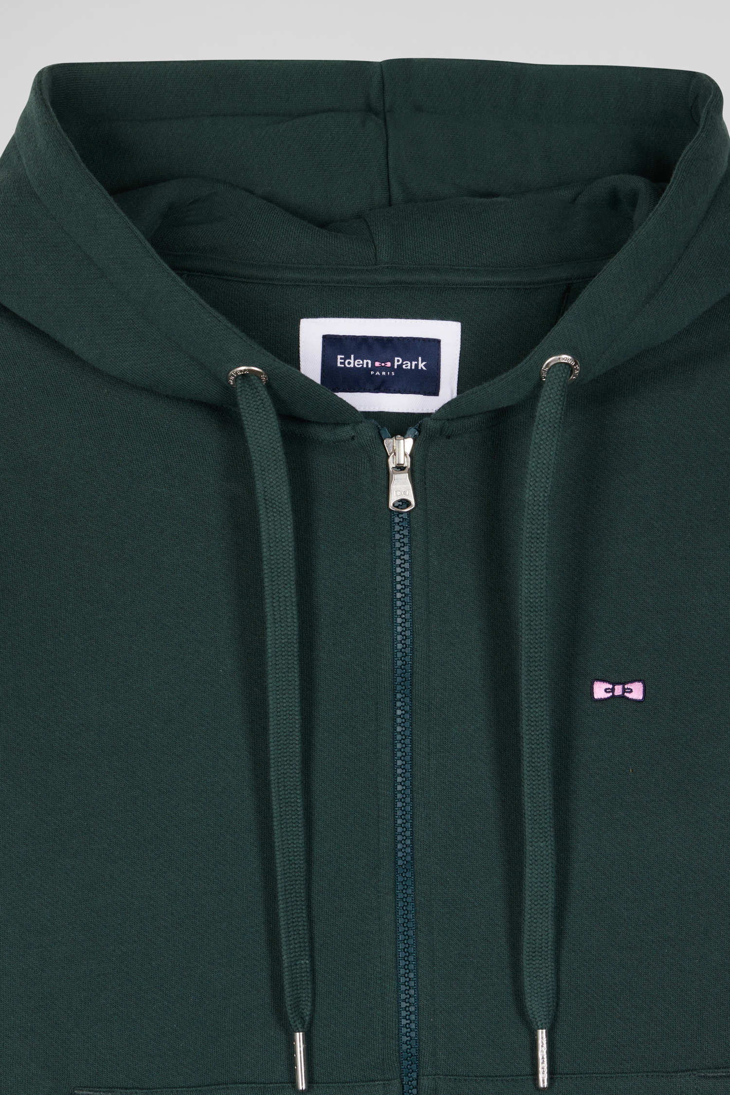 Regular green zipped brushed cotton fleece hoodie