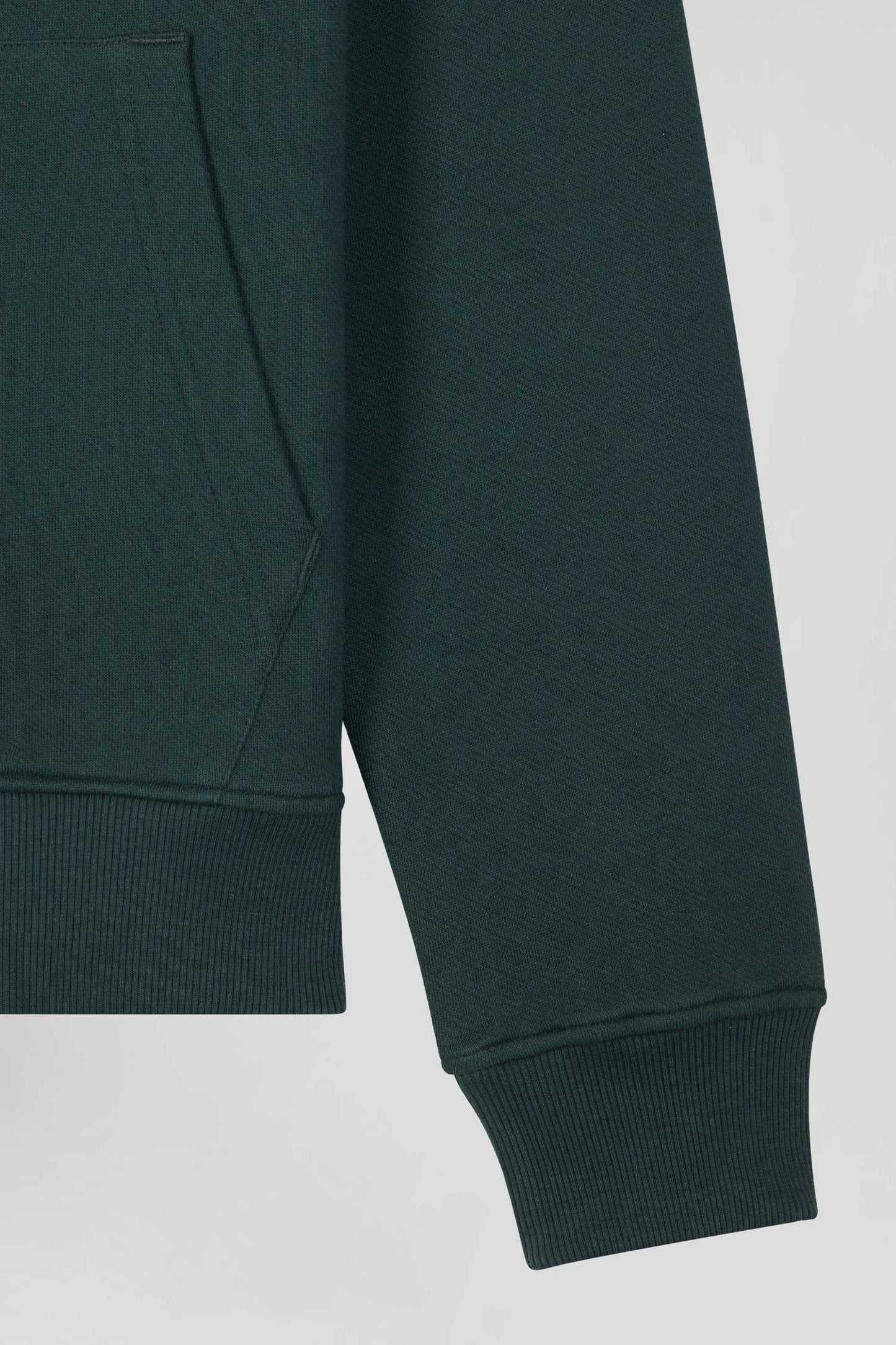 Regular green zipped brushed cotton fleece hoodie