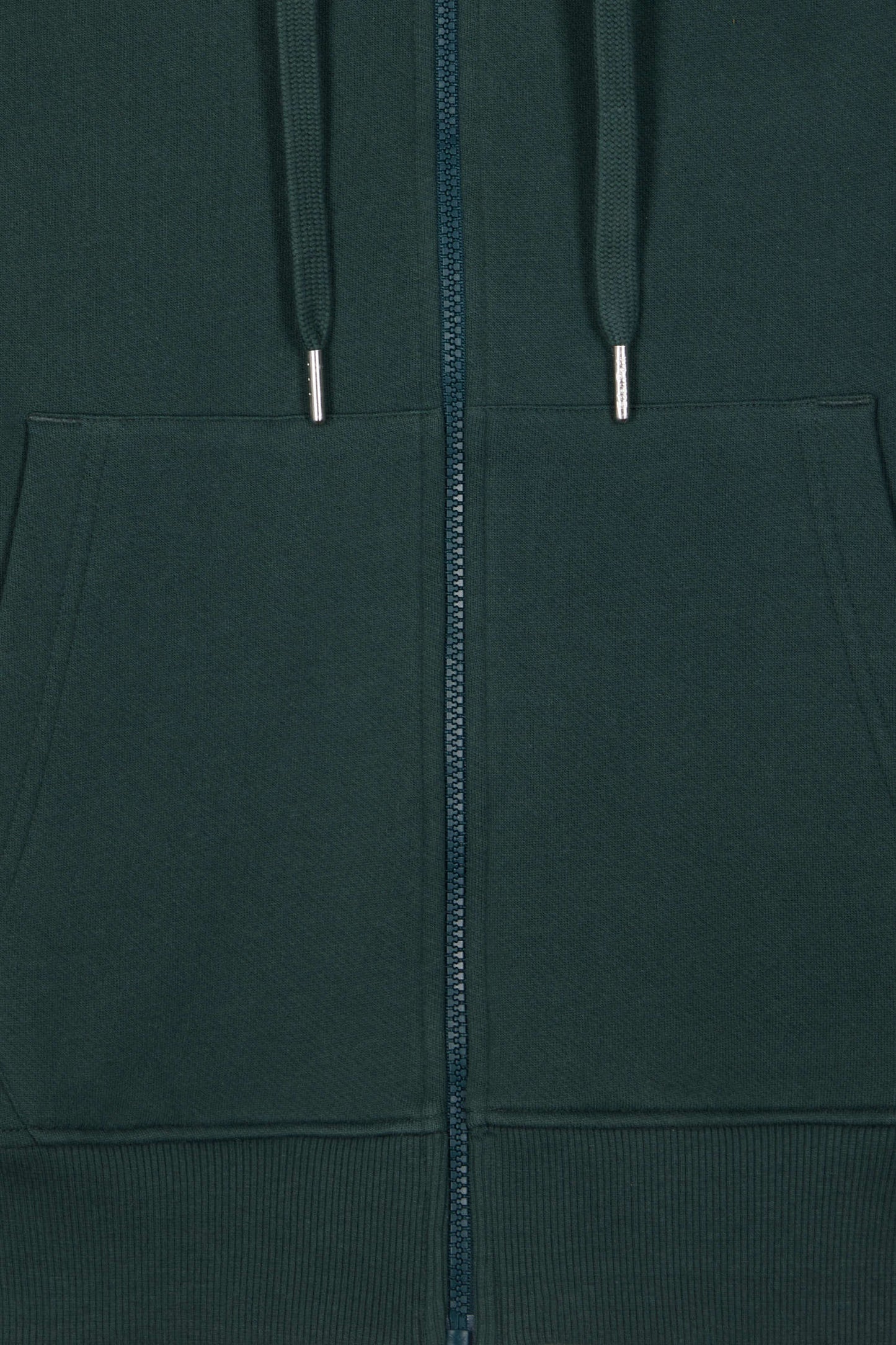 Regular green zipped brushed cotton fleece hoodie