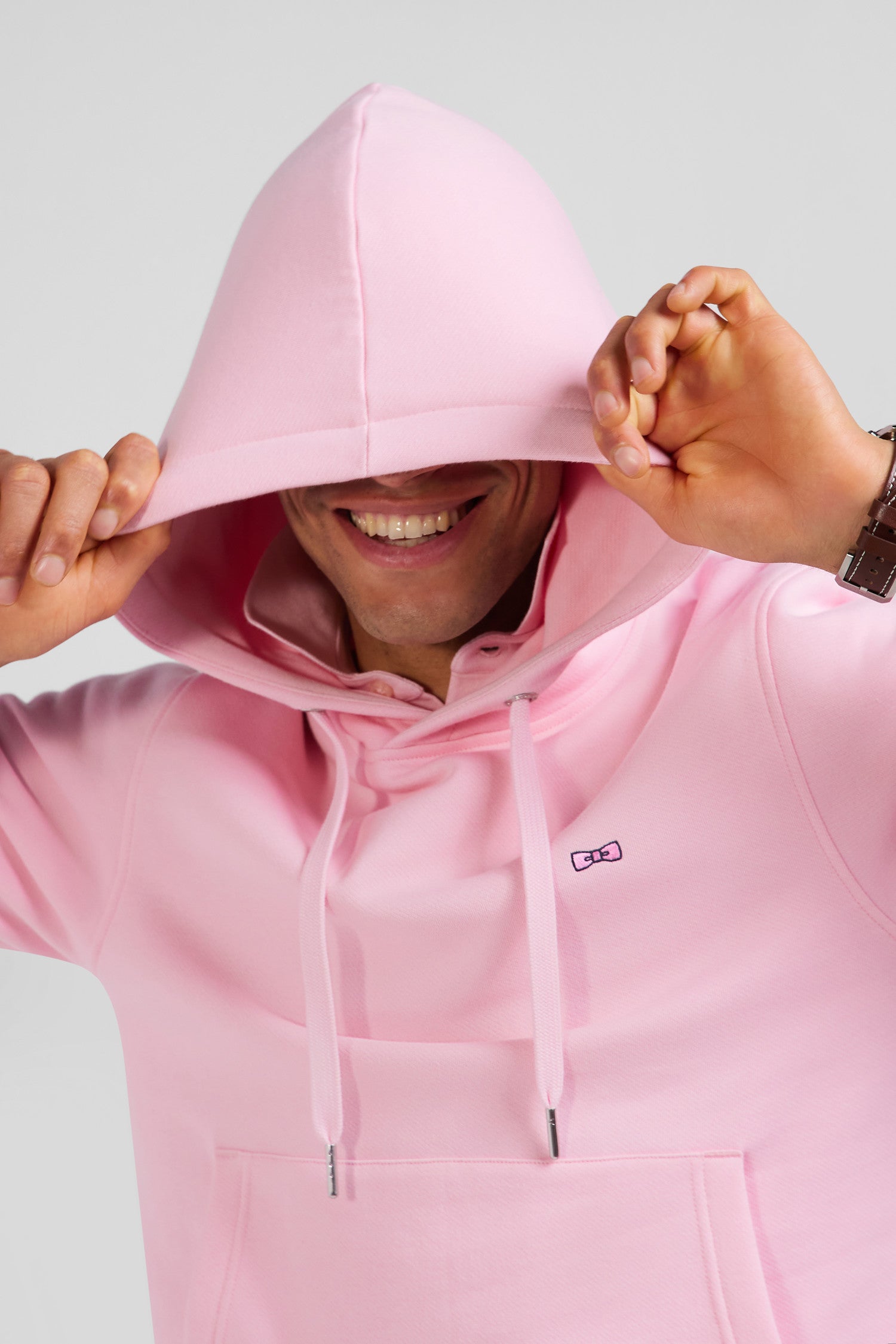 Regular pink brushed cotton fleece hoodie