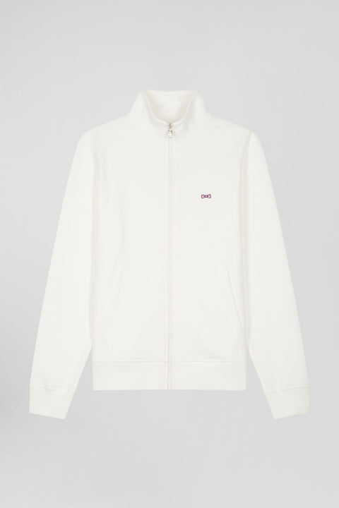 Regular ecru zipped brushed cotton fleece sweatshirt with high top collar - Image 2