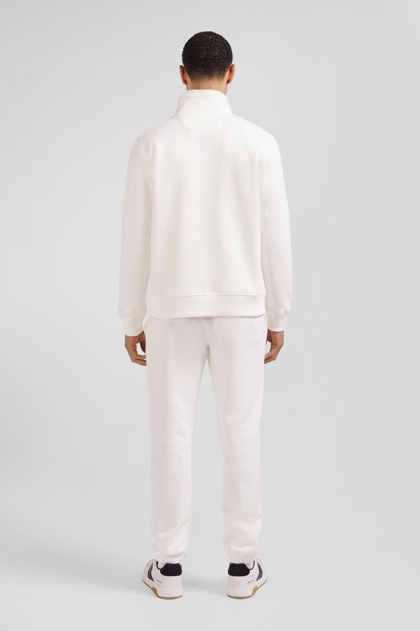 Regular ecru zipped brushed cotton fleece sweatshirt with high top collar