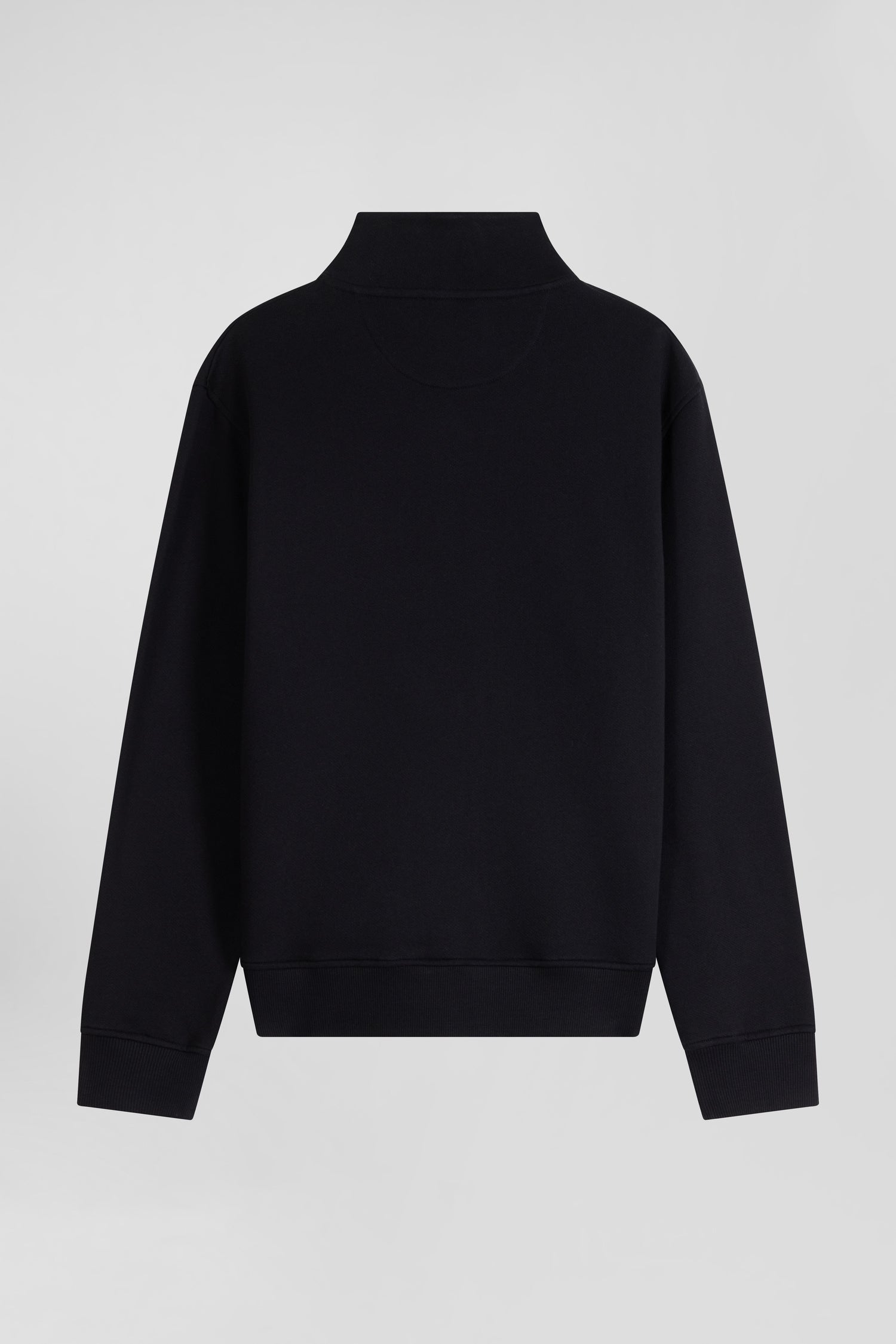 Regular black zipped brushed cotton fleece sweatshirt with high top collar