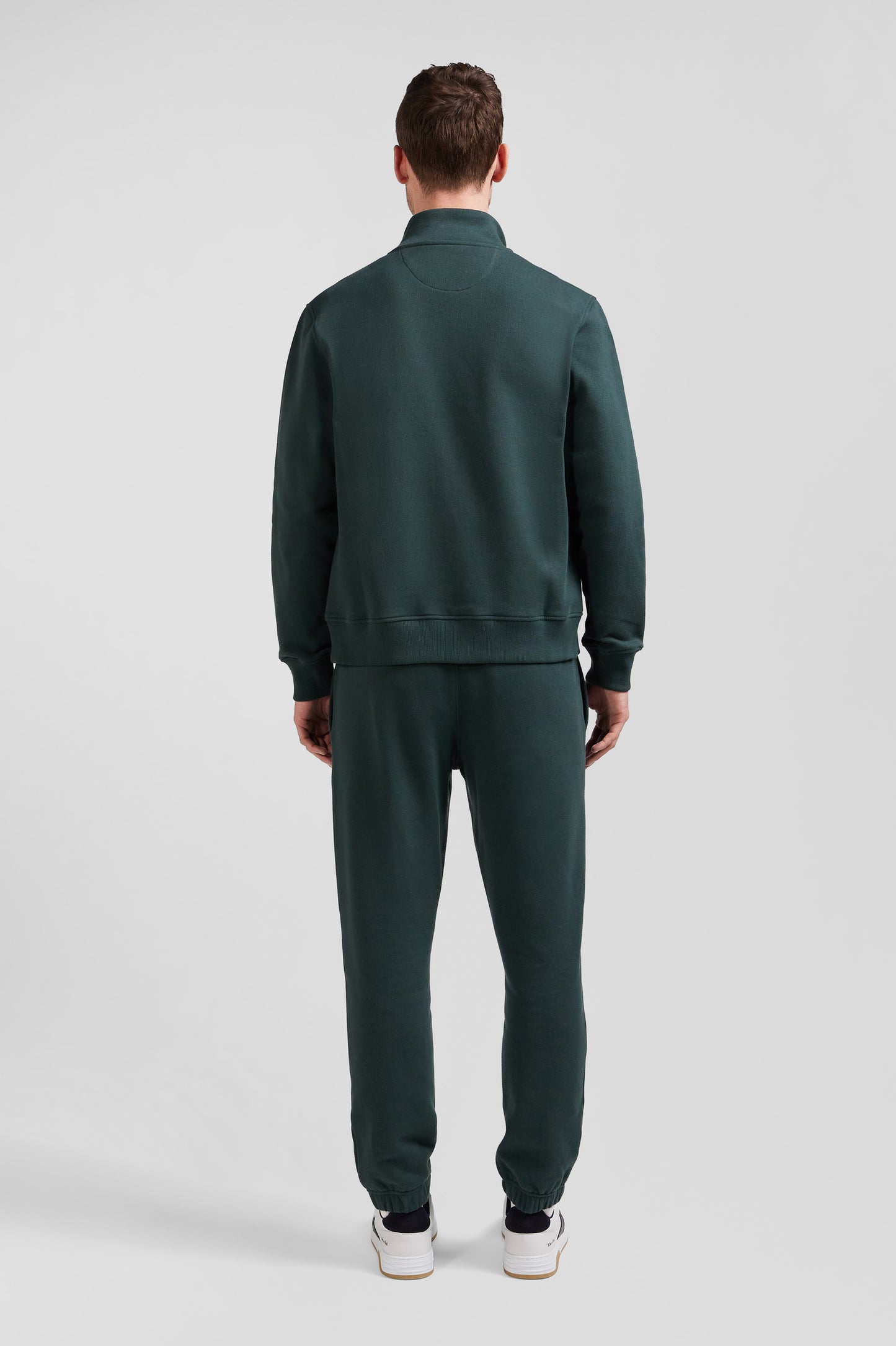 Regular green brushed cotton fleece sweatshirt with high top collar