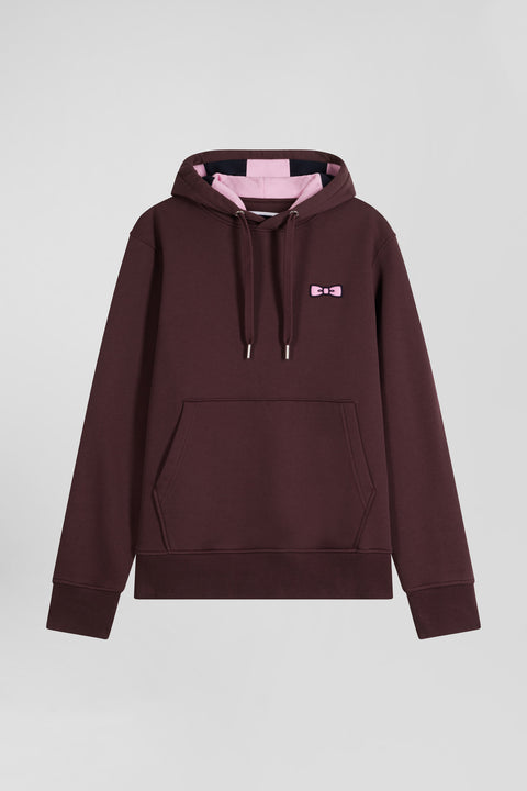Regular burgundy brushed cotton fleece hoodie with Eden Park embroidery - Image 2