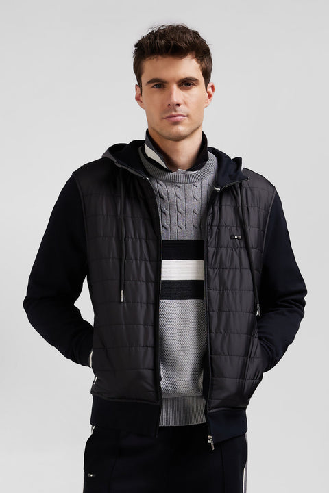 Regular black zipped bi-material sweatshirt with padded front - Image 3