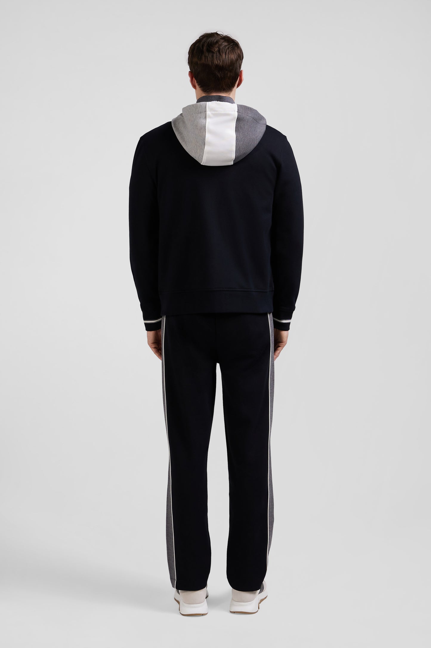 Regular black zipped bi-material sweatshirt with padded front