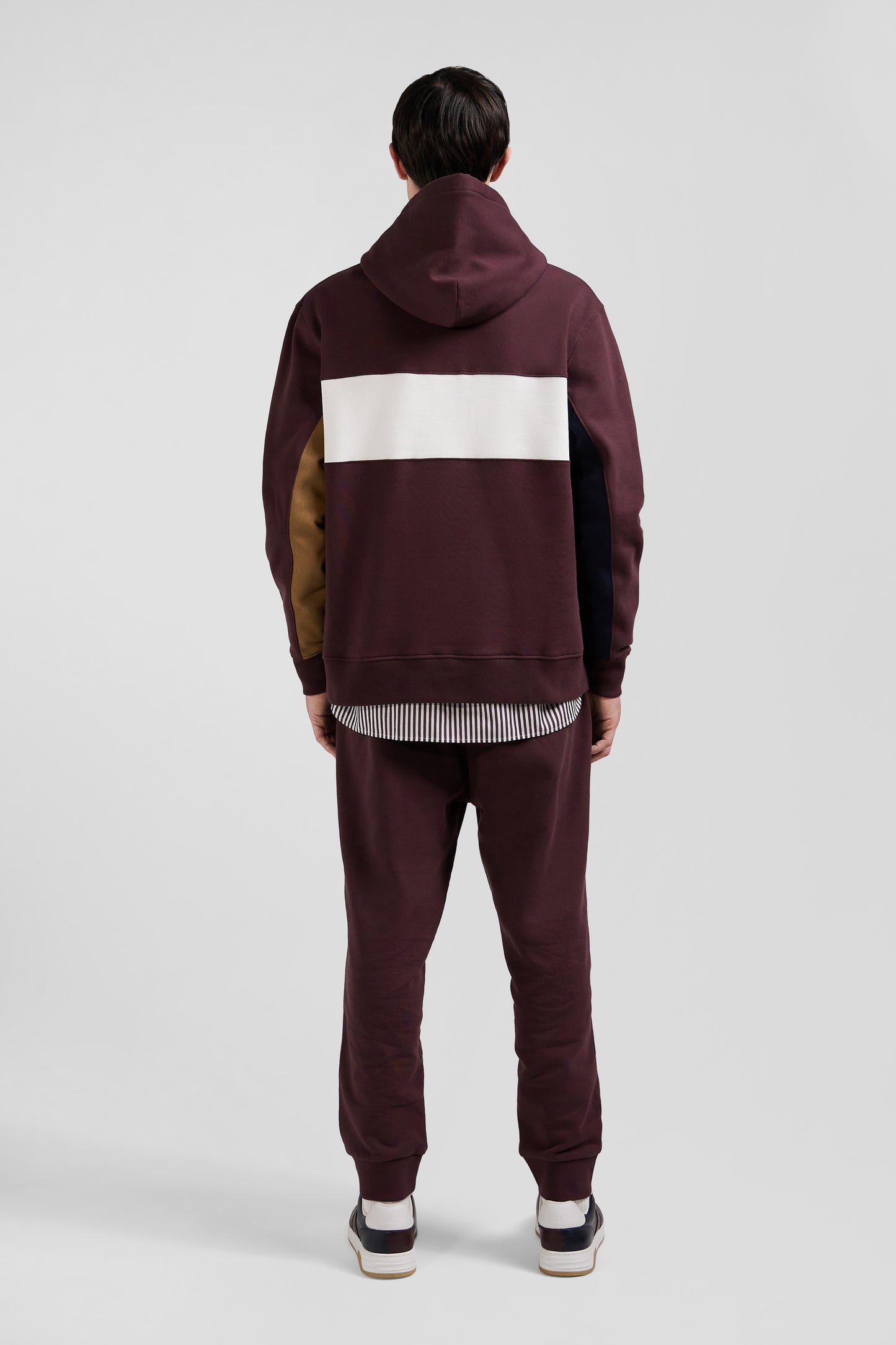 Relaxed burgundy colorblock cotton hoodie